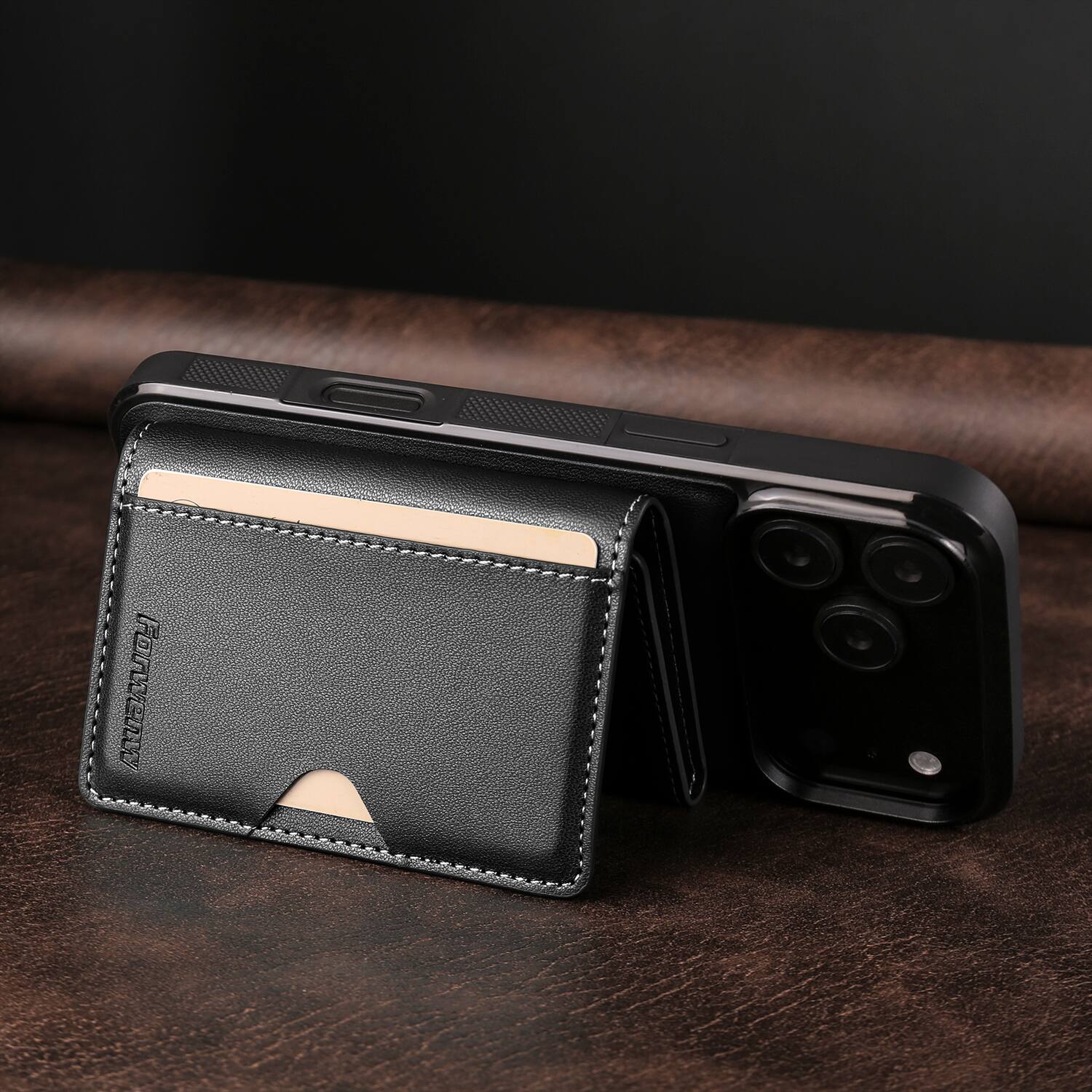 Back. Dteck - 2-in-1 Magnetic Detachable Wallet Case for Apple iPhone 17 Pro Max, PU Leather Shockproof Cover with Kickstand - Black.