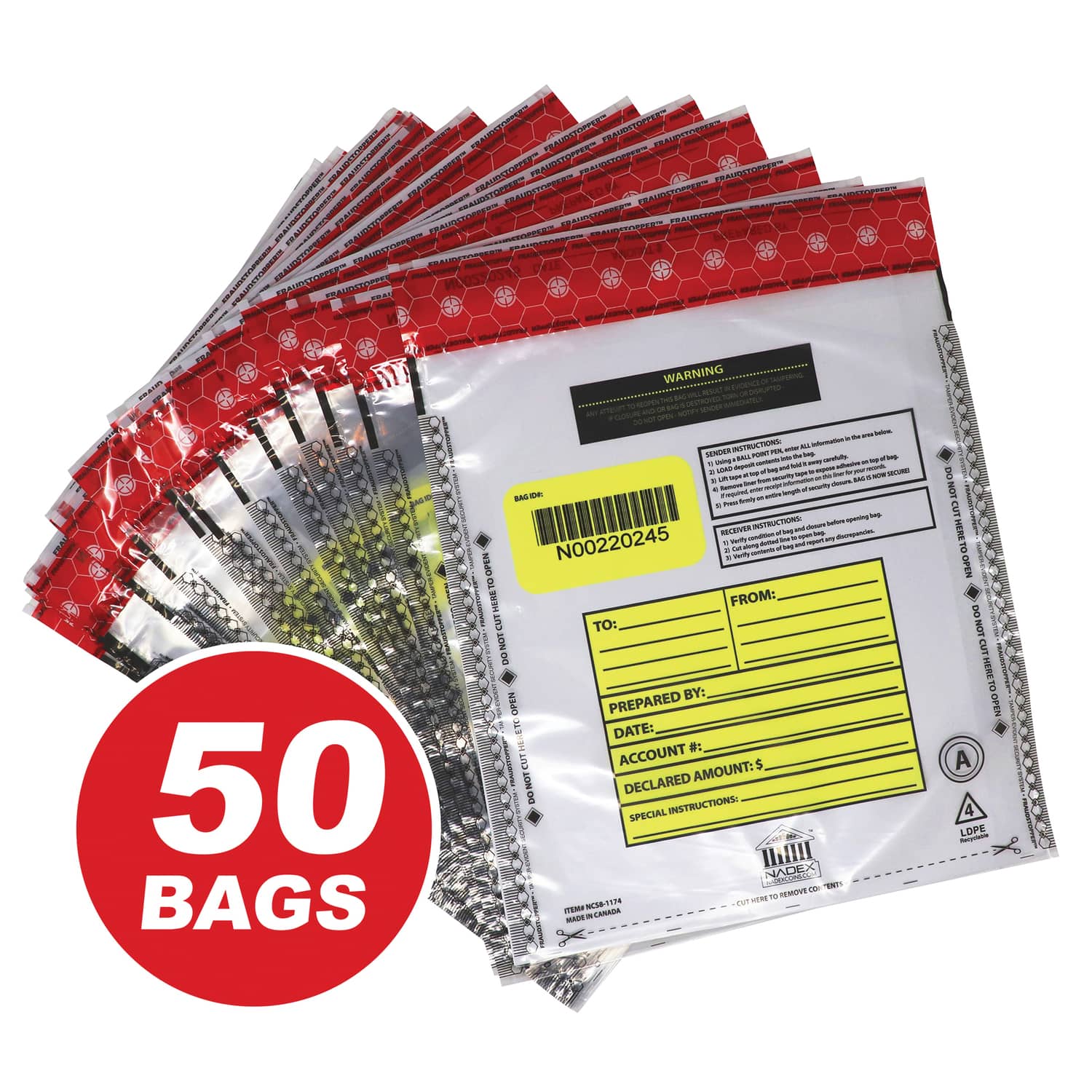 Tamper-Evident 9" x 12" Clear Bank Deposit Bags 50 Pack