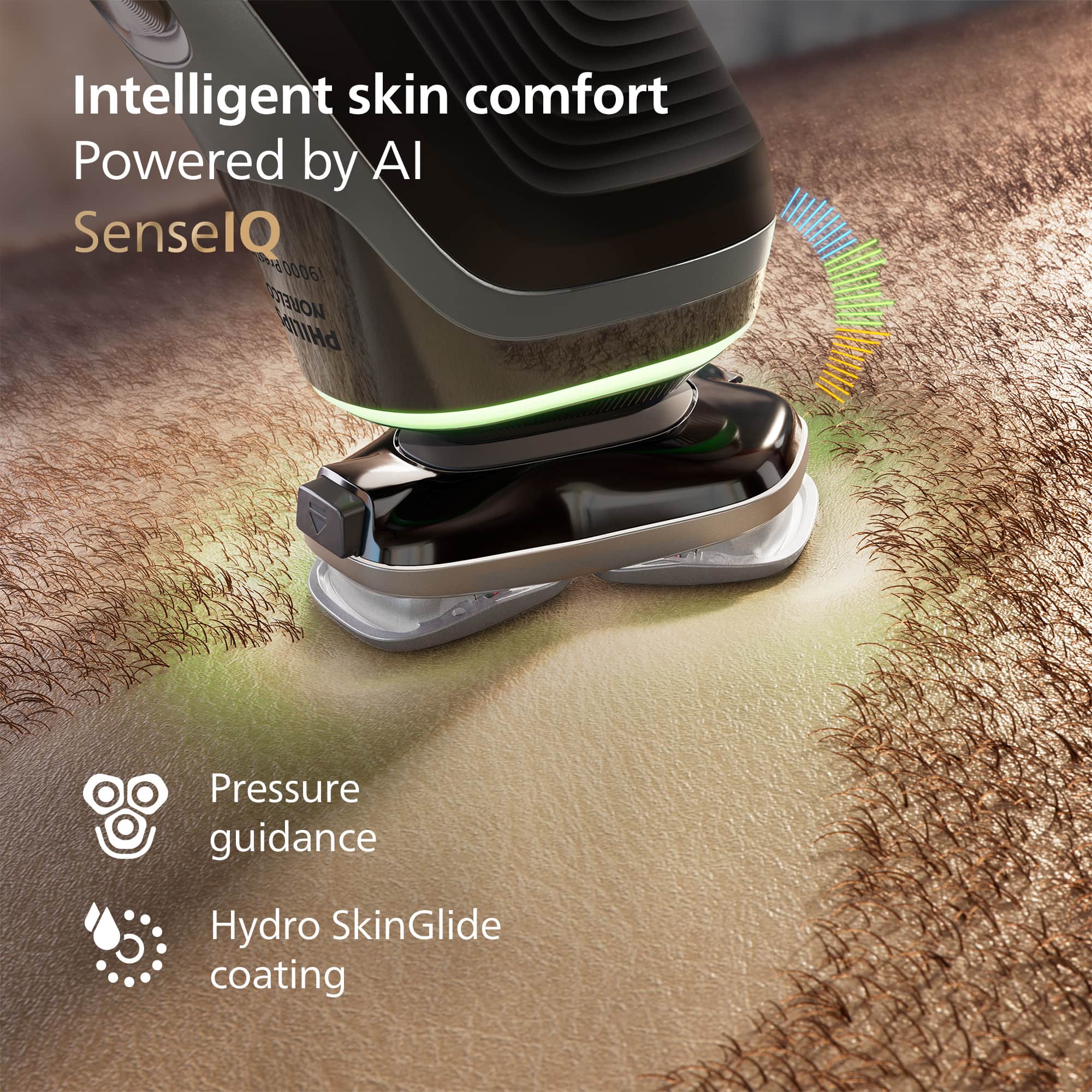 Intelligent skin comfort Powered by AI SenselQ. Pressure guidance and Hydro SkinGlide coating.
