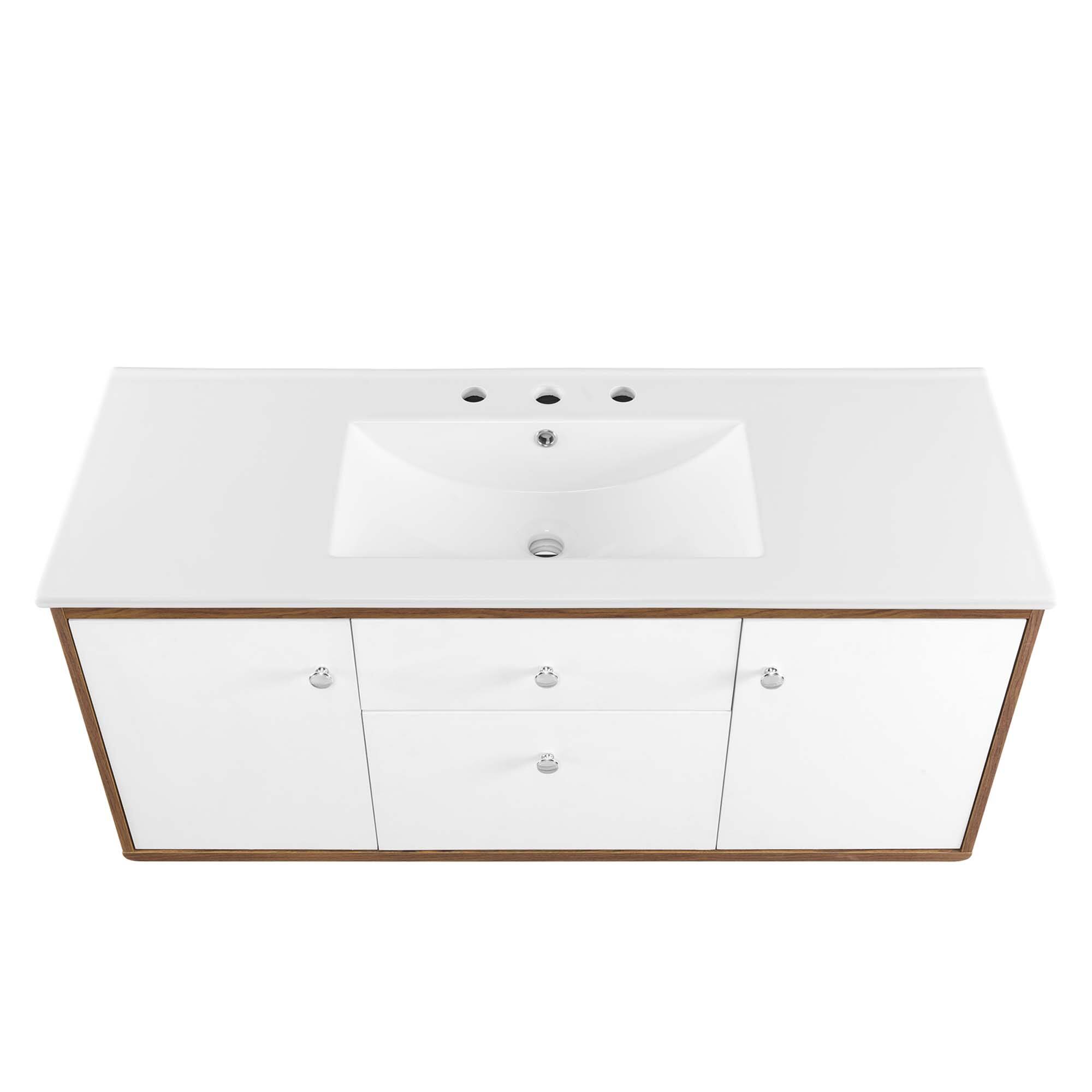 Alt View 4. Modway - Transmit Wall-Mount Bathroom Vanity Basin Included - Walnut White.