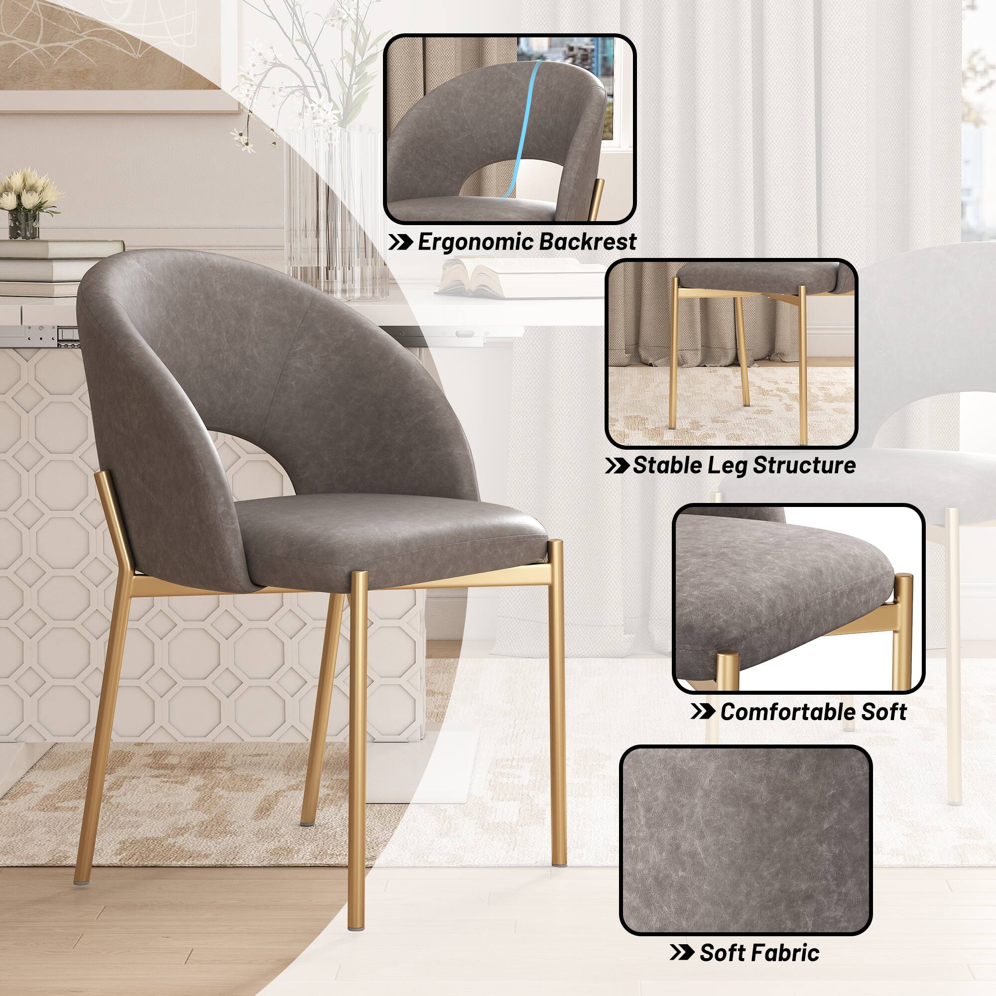 Ergonomic Backrest  
Stable Leg Structure  
Comfortable Soft  
Soft Fabric