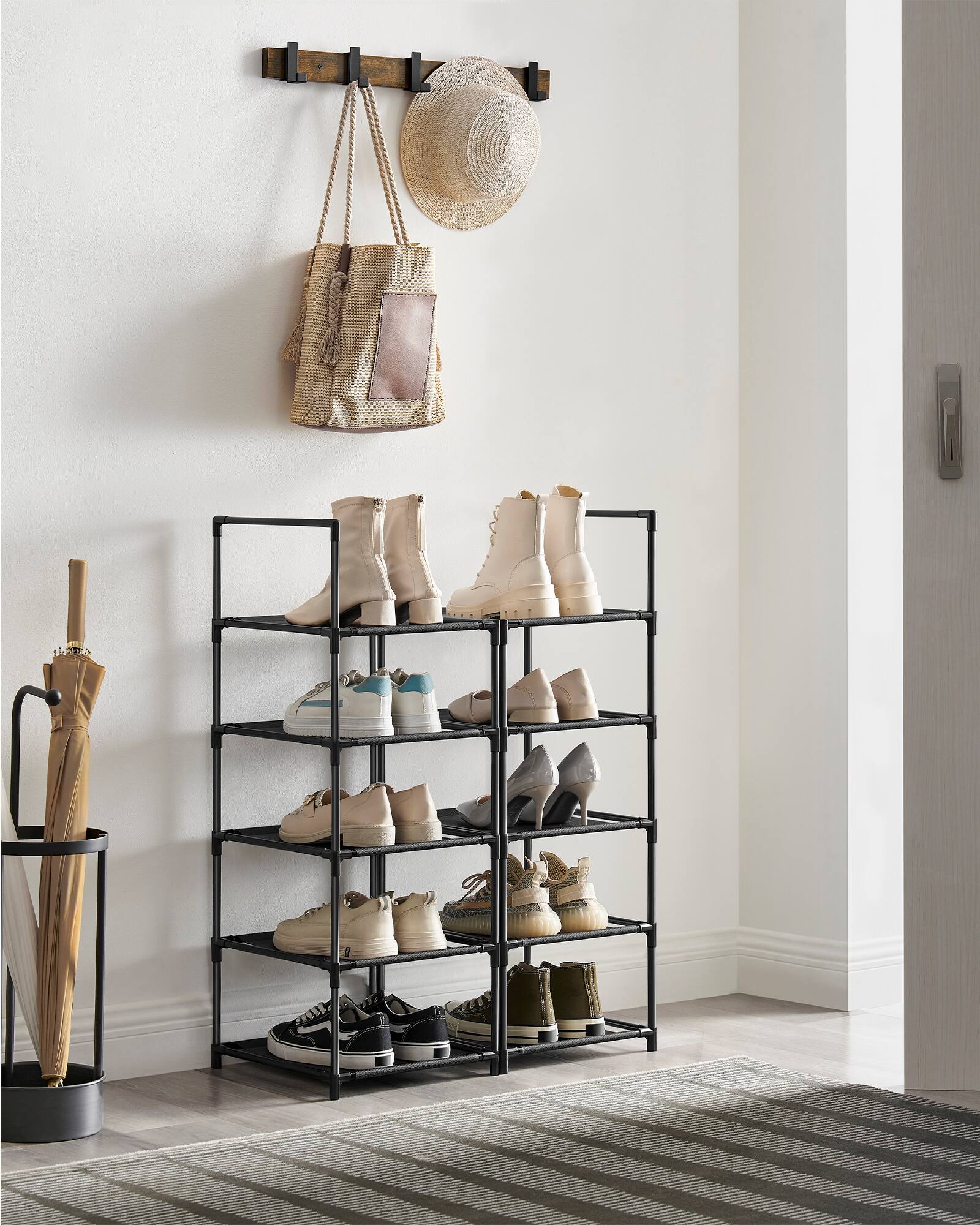 Alt View 4. Songmics Home - Shoe Rack, 10-Tier Shoe Shelf, Shoe Storage Organizer, Metal Frame, Non-Woven Fabric Shelves, for Entryway, Bedroom - Black.