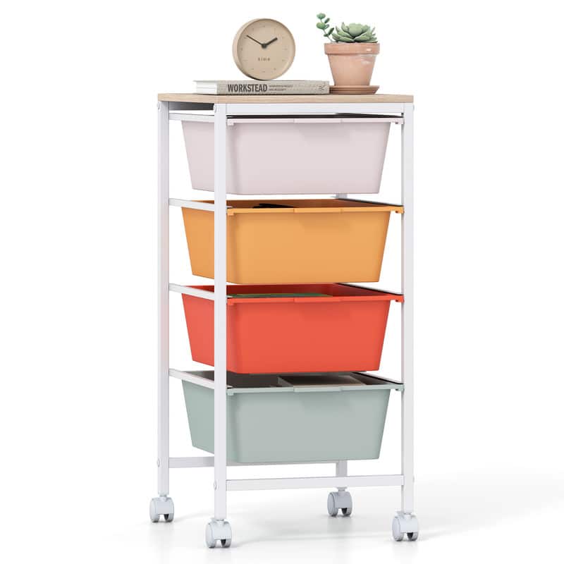 WELLFOR - 4-Drawer Rolling Storage Cart with Wooden Tabletop, Mobile Utility Organizer for Art & Craft Office School Storage - Macaron price history on PriceWatchPro