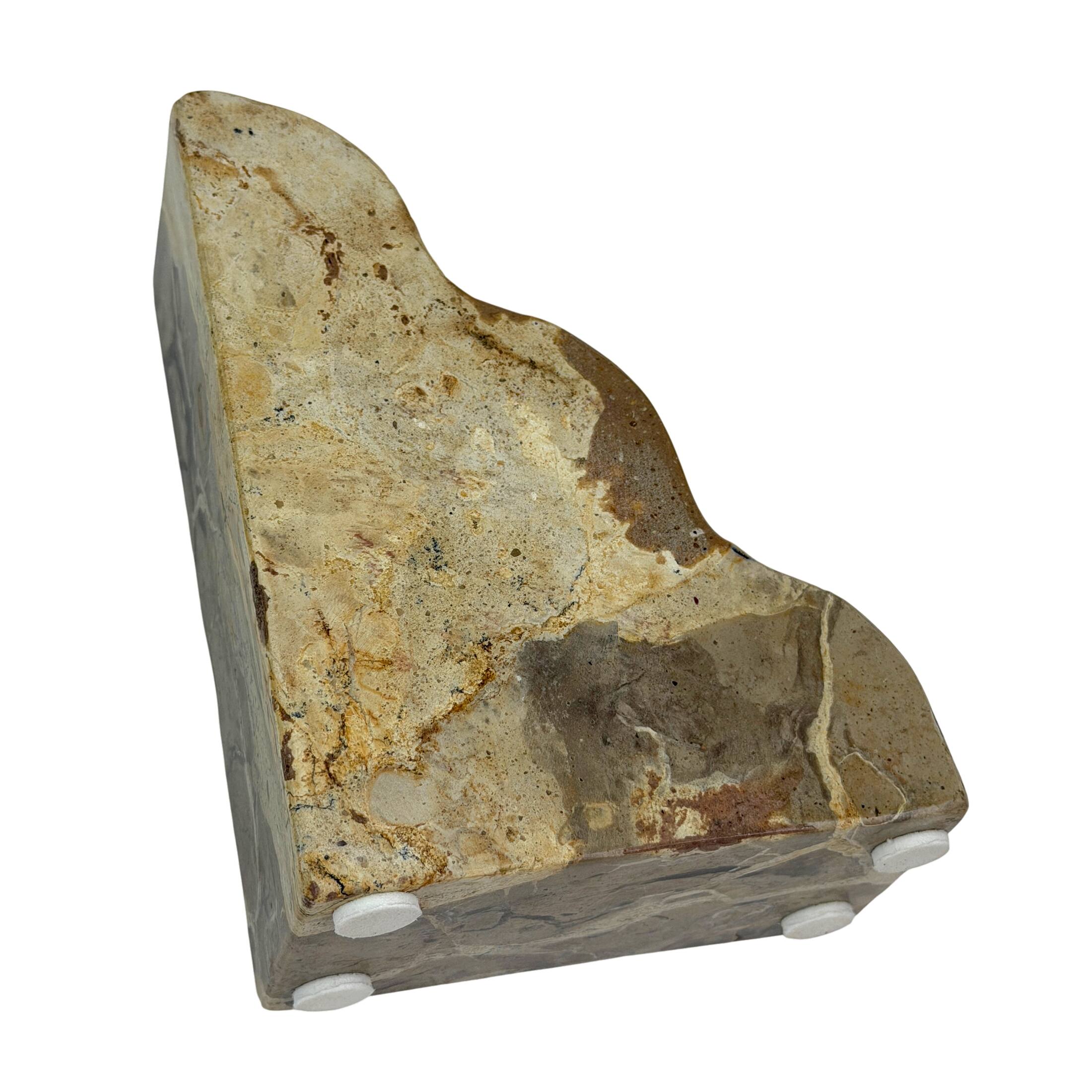 Alt View 2. Things2Die4 - Scalloped Marble Bookends Set of 2 Natural Veined Stone 9 Inch Wide Felt Pads - Natural.