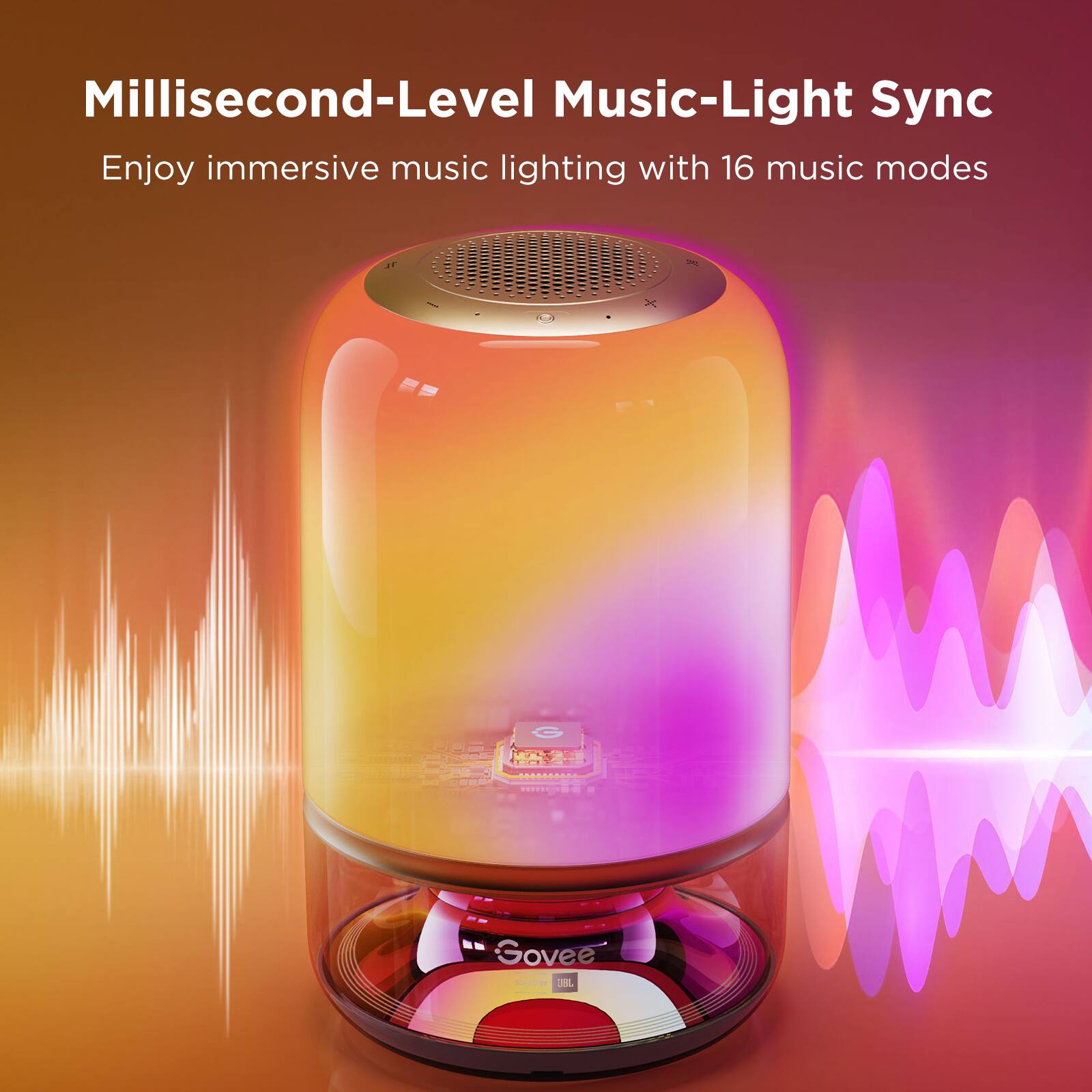 Millisecond-Level Music-Light Sync  
Enjoy immersive music lighting with 16 music modes  

Govee  
JBL