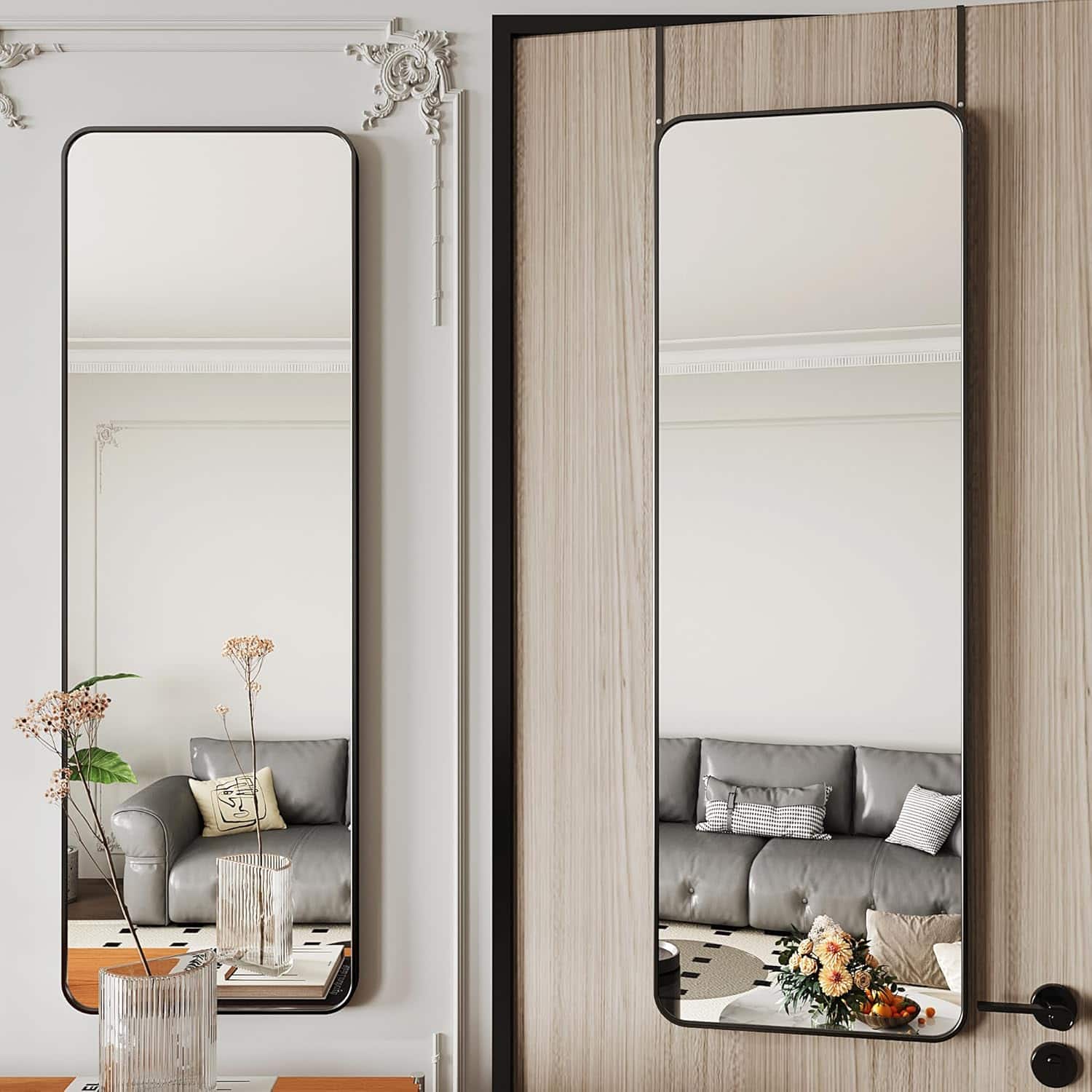 Stamp n Camp - Over The Door Mirror Full Length,48"x14"Full Length Mirror for Door,Hanging Mirrors for Door,Arched Mirrors Black - Black-r-51"L x 19"W