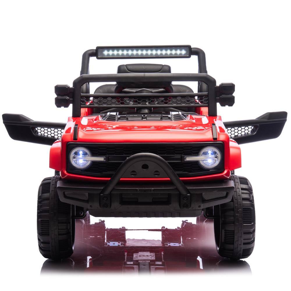 Back. BreeBe - 12V Kids 6-Wheel Electric Truck with Parental Control, Six-Wheel Suspension, 4 Motors, LED Lights, Music, Ages 3-5 - Red.