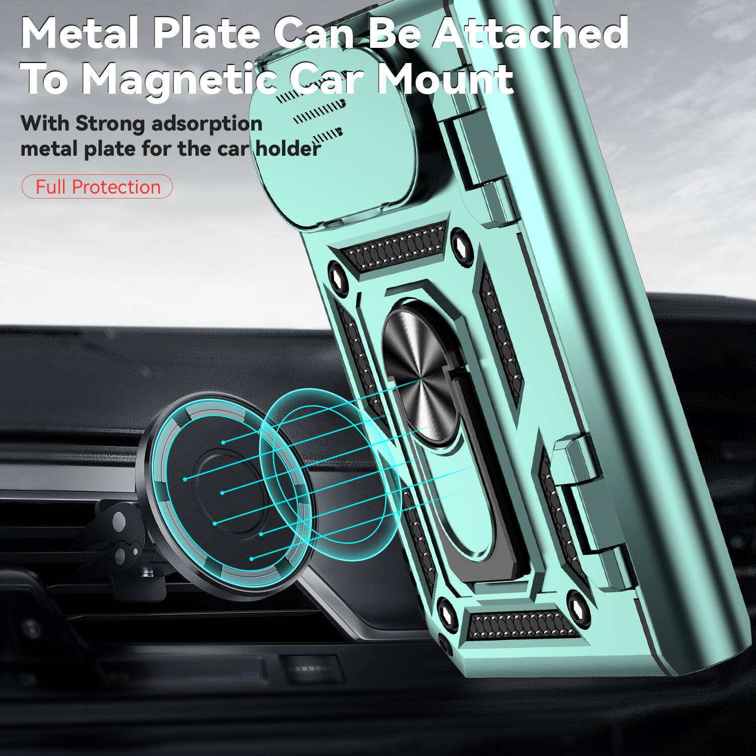 Metal Plate Can Be Attached To Magnetic Car Mount

With Strong adsorption metal plate for the car holder

Full Protection
