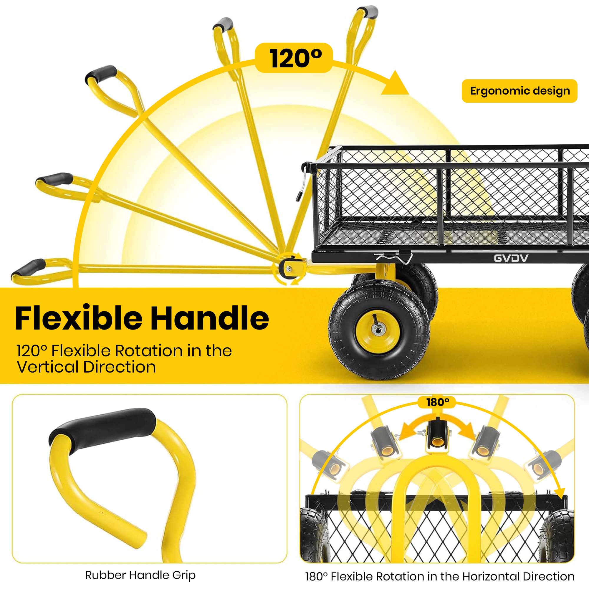 120° Flexible Rotation in the Vertical Direction

Ergonomic design

GVDV

Flexible Handle

Rubber Handle Grip

180° Flexible Rotation in the Horizontal Direction