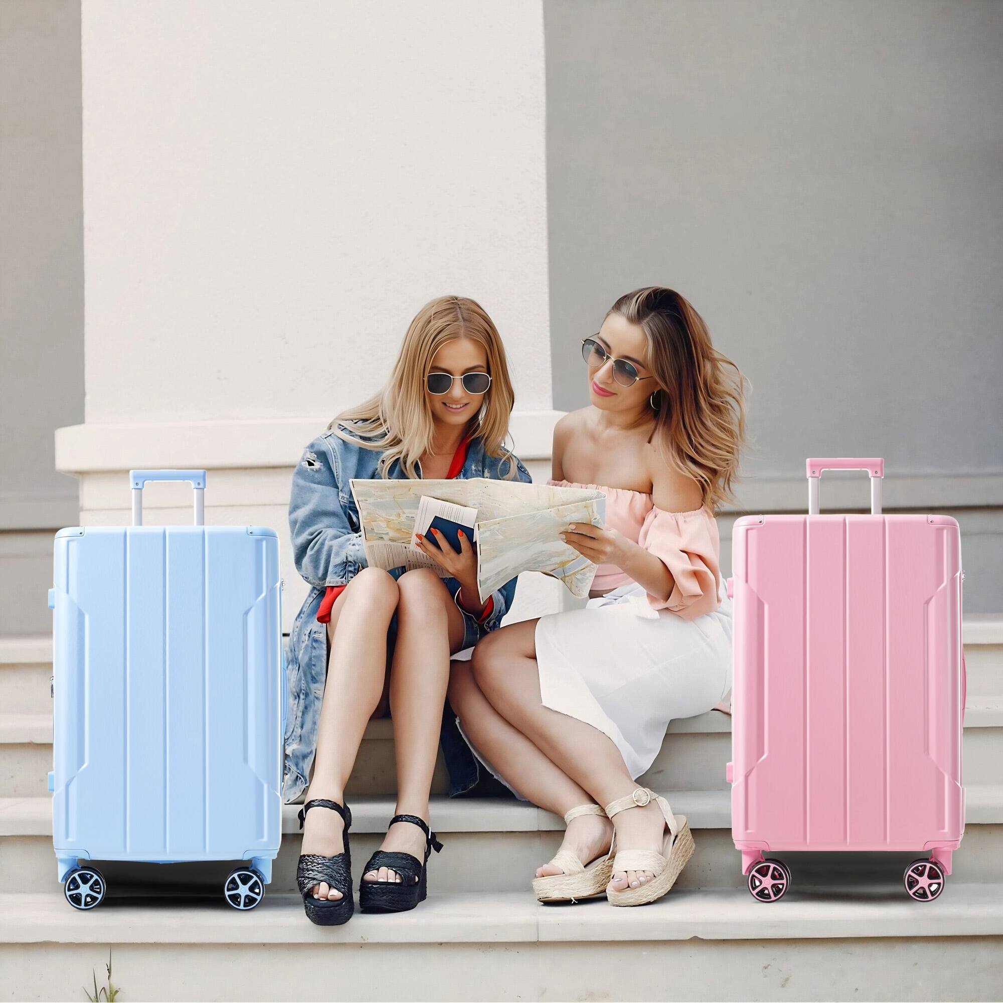 Alt View 10. Ecooso - Expandable 24-Inch Hardshell Luggage with Double Spinner Wheels and TSA Lock - Sky Blue.