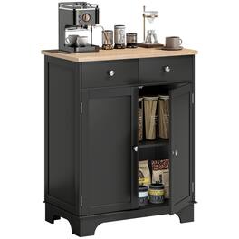 Homcom - Storage Cabinet, Sideboard Floor Cupboard with Solid Wood Top, Adjustable Shelf - Black