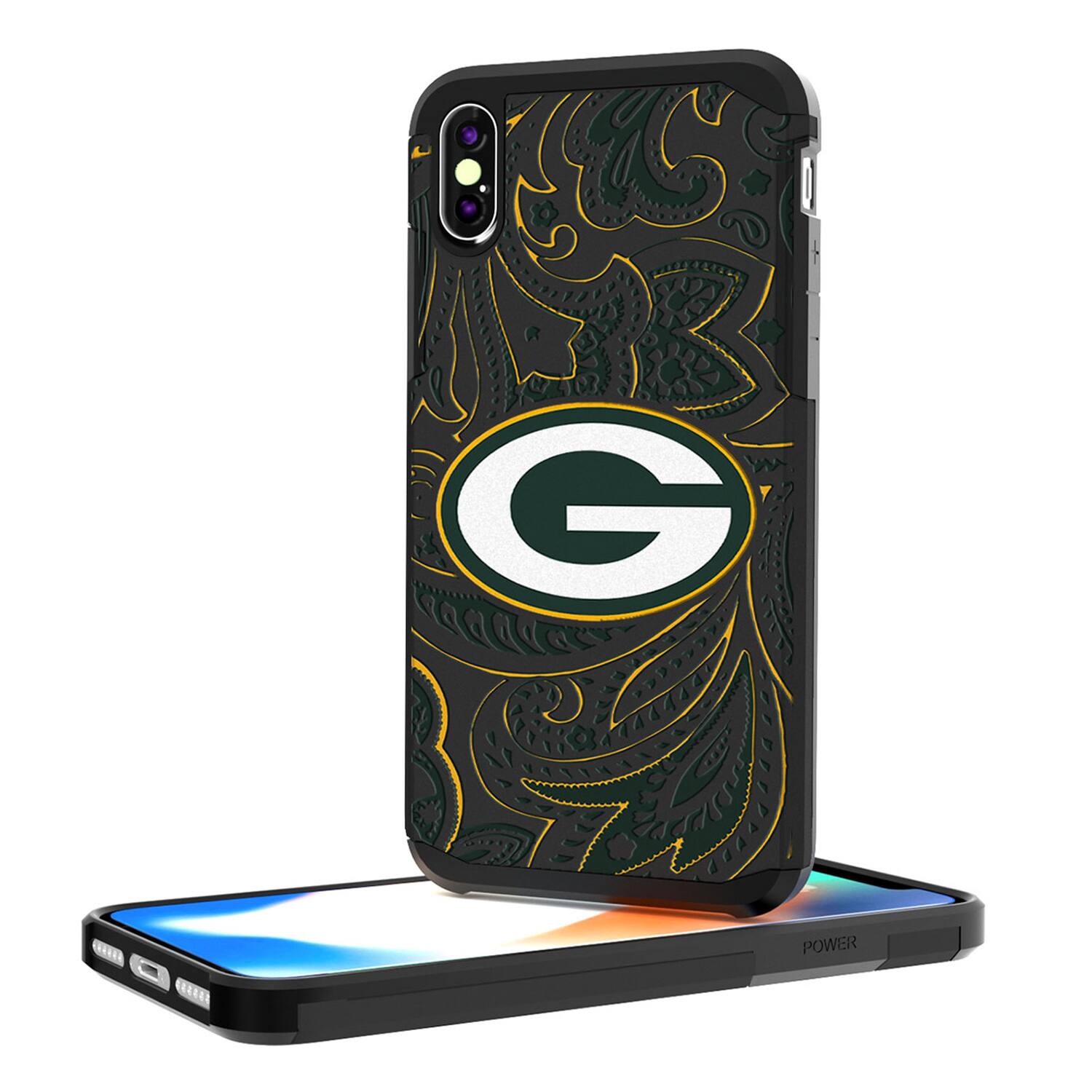 Alt View 2. Keyscaper - Green Bay Packers iPhone Rugged Paisley Design Case - 14 Pro Max - Multicolor.