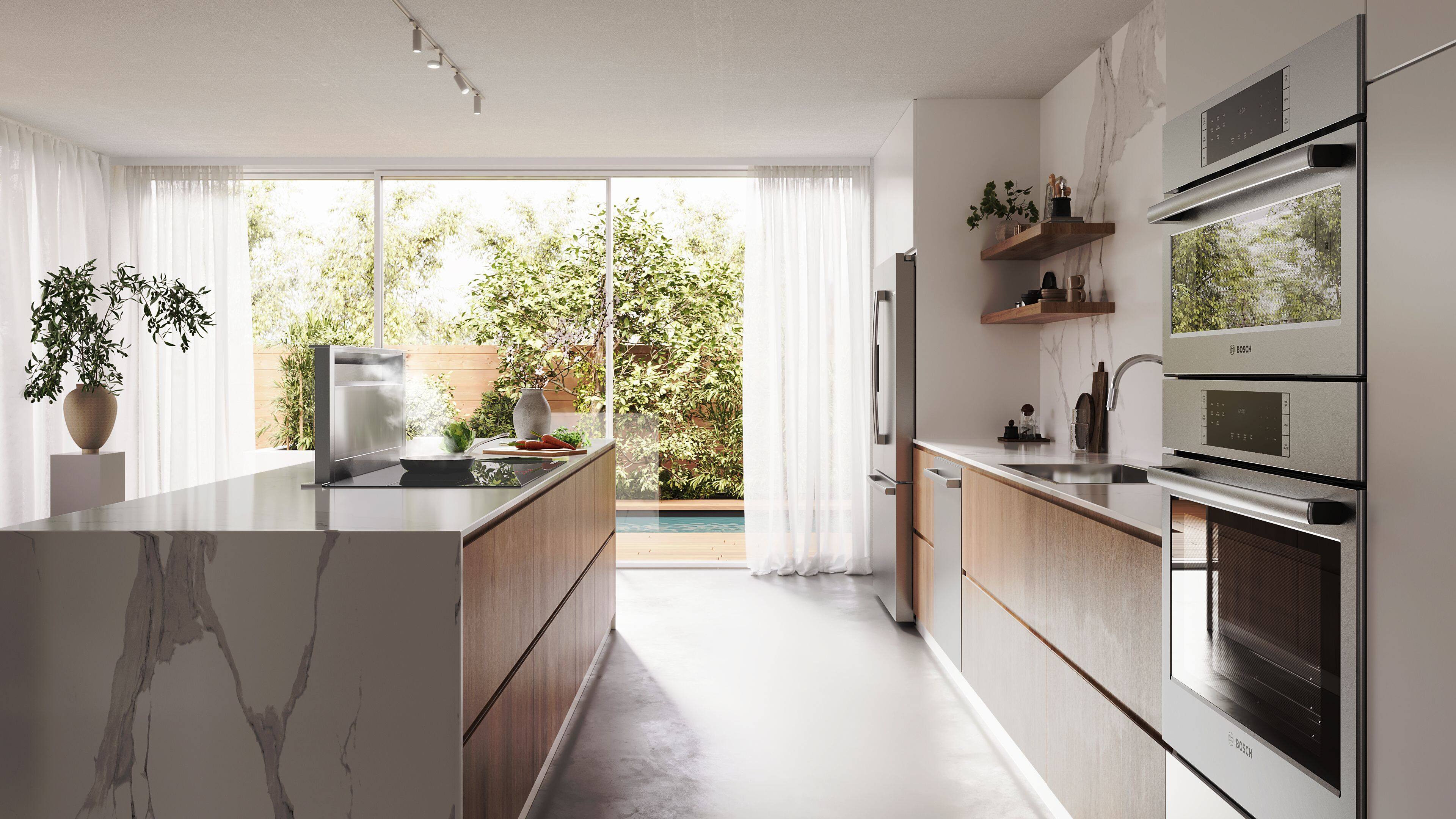 Alt View 3. Bosch - 800 Series 36" Convertible Telescopic Downdraft System - Stainless Steel.