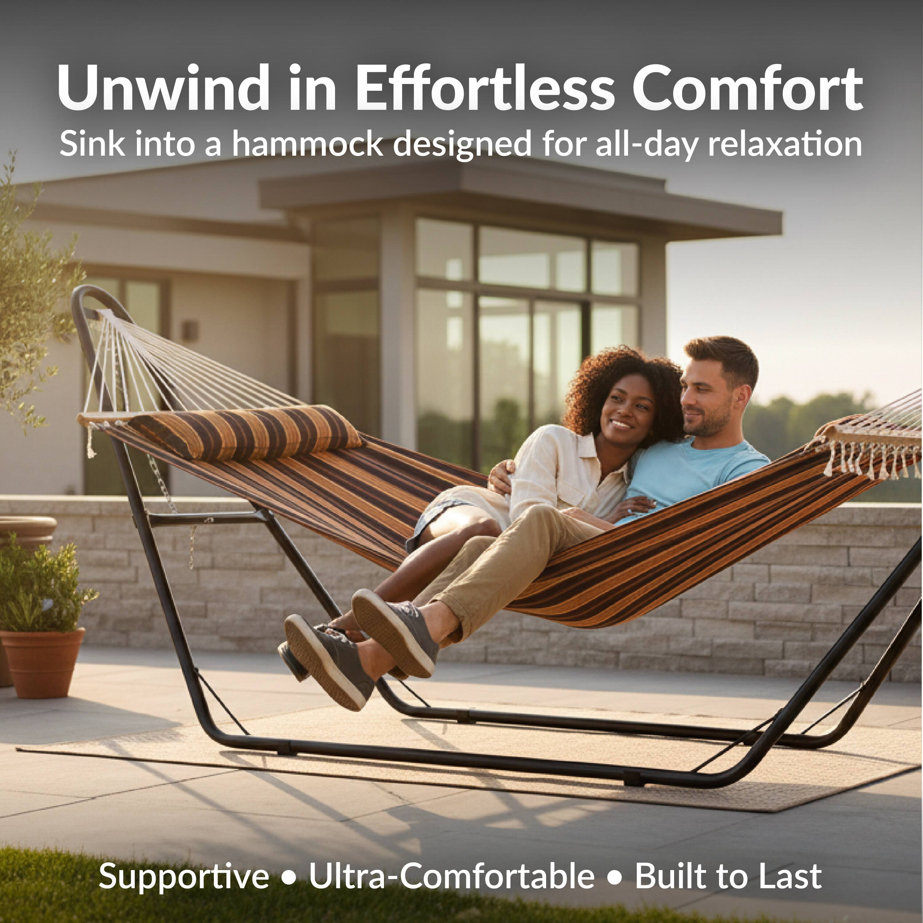 Unwind in Effortless Comfort  
Sink into a hammock designed for all-day relaxation  

Supportive • Ultra-Comfortable • Built to Last