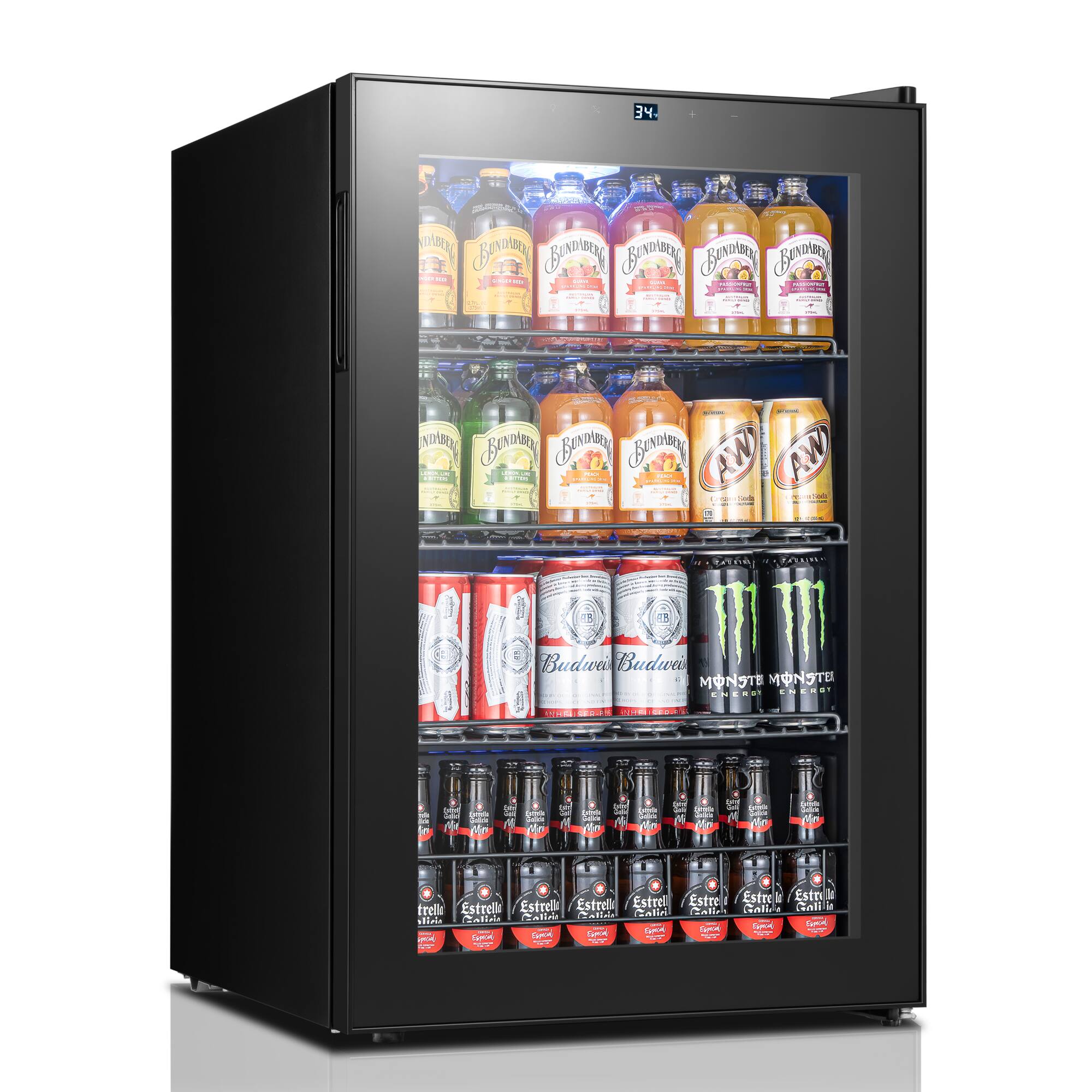 Front. Yeego - Yeego 155 Cans Beverage Cooler, 4.59 cu.ft. Freestanding Beverage Refrigerator with Glass Door for Home/Bar, Black - Black.