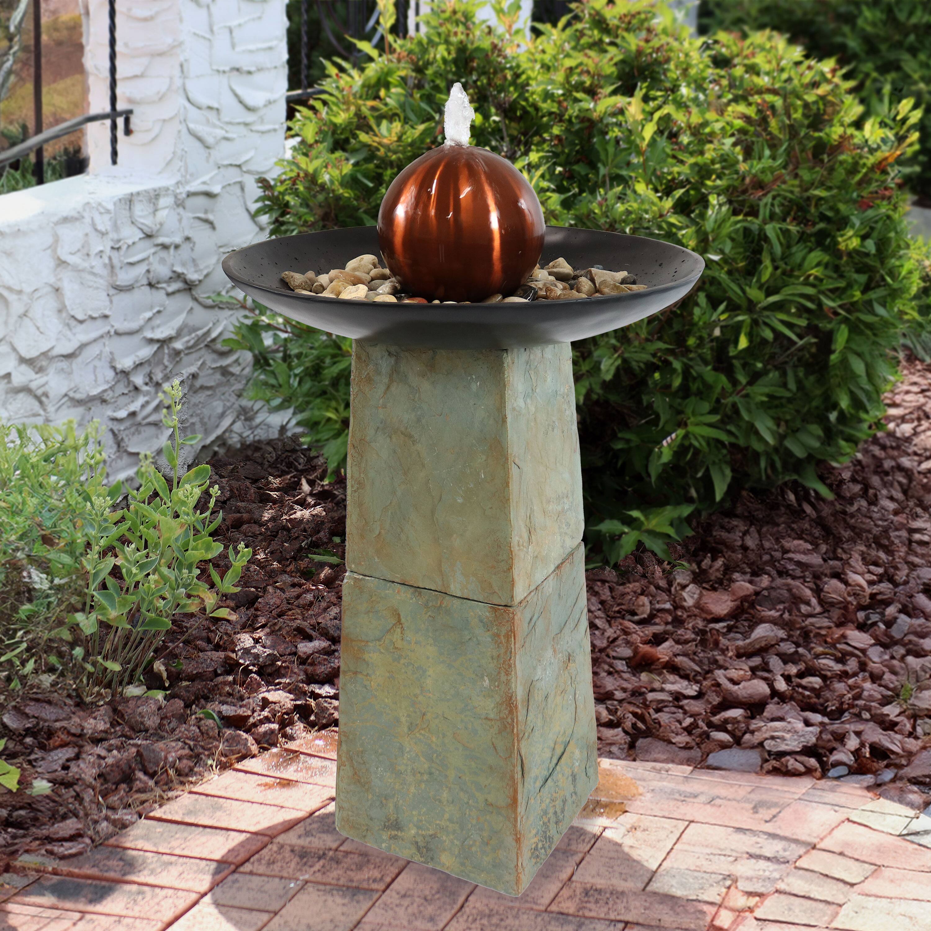 Alt View 1. Sunnydaze - Decorative Orb Slate Outdoor Water Fountain - 38" - Green.