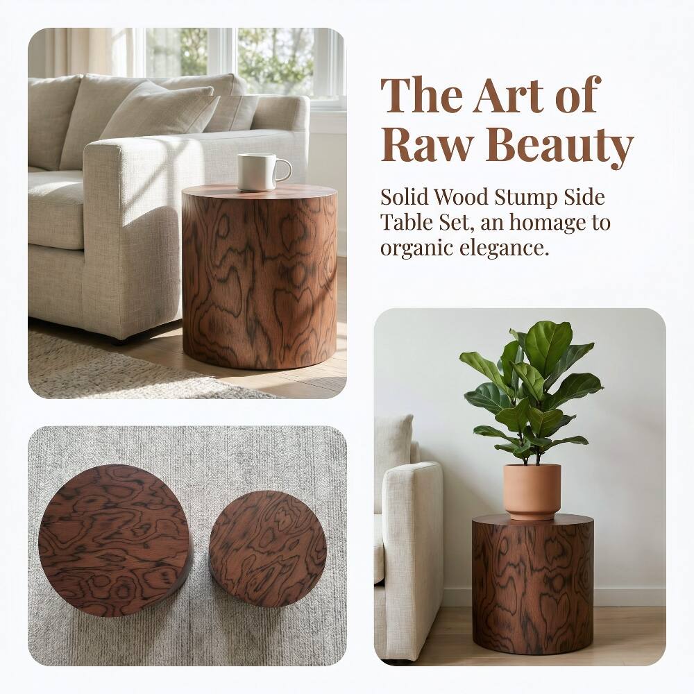The Art of Raw Beauty  
Solid Wood Stump Side Table Set, an homage to organic elegance.