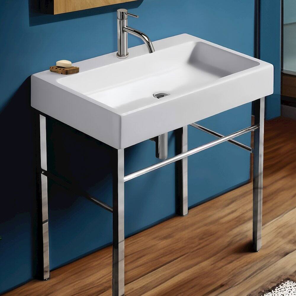 Left. Whitehaus - Britannia Large Rectangular Sink Console - White.