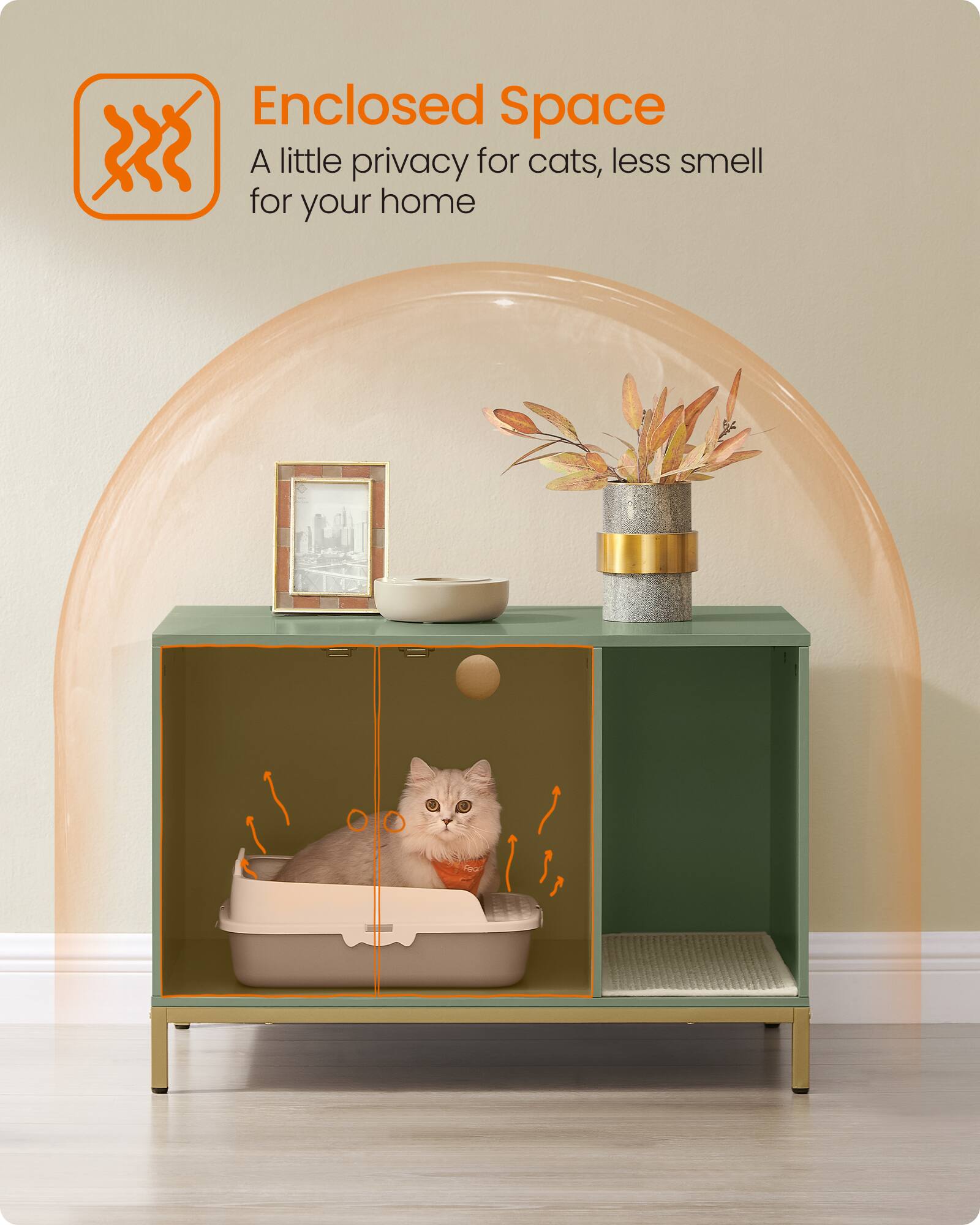 Enclosed Space  
A little privacy for cats, less smell for your home