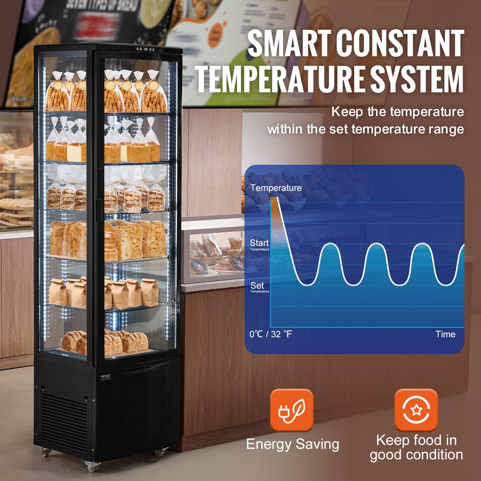SMART CONSTANT TEMPERATURE SYSTEM

Keep the temperature within the set temperature range

Temperature Start Set

0°C / 32°F

Time

Energy Saving

Keep food in good condition