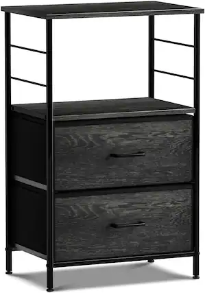 Front. Sorbus - Sorbus 2 Drawers Nightstand with Shelf - Steel Frame, Wood Top &Fabric Bins -Home, Bedroom, Office & More - Rustic black.