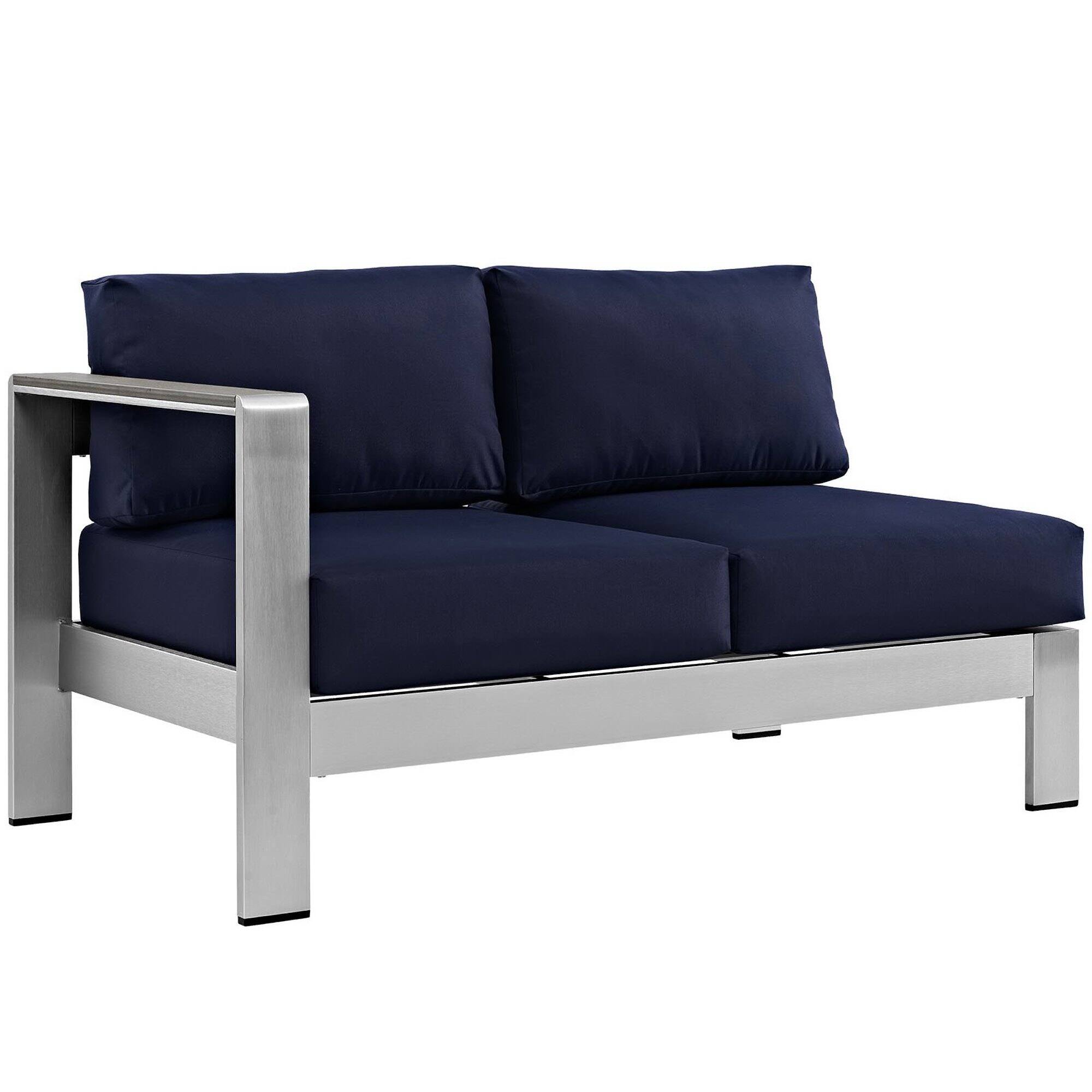 Angle. Modway - Shore Left-Arm Corner Sectional Outdoor Patio Aluminum Loveseat by Modway - Silver Navy.