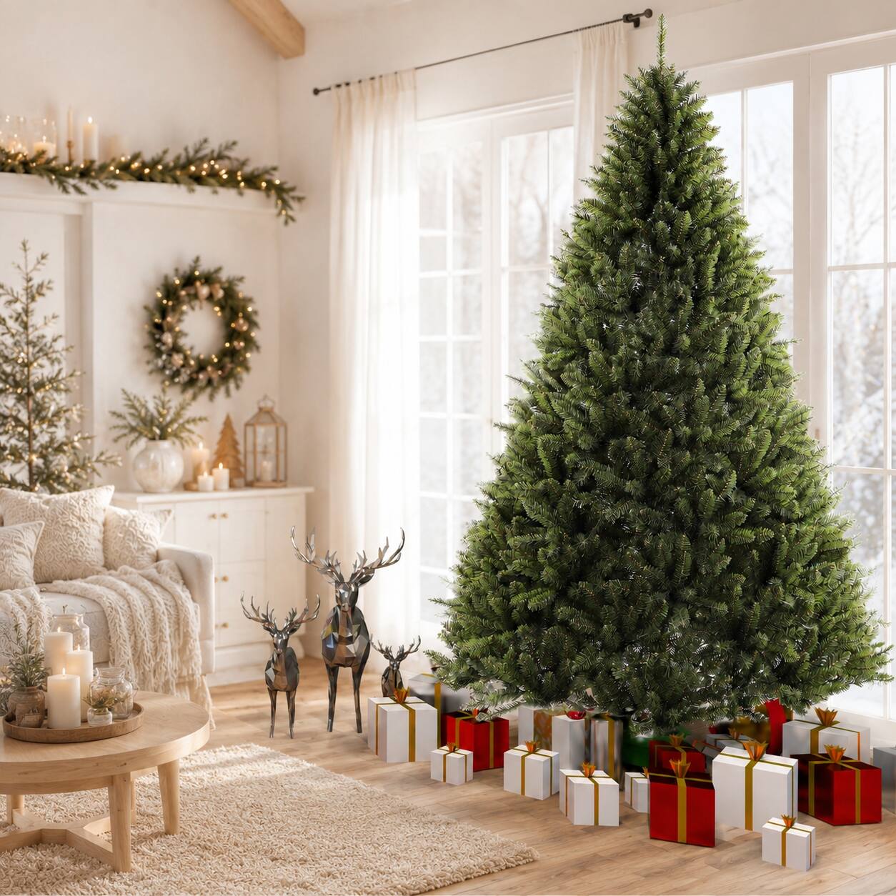 Front. Jandcase - 6ft Christmas Tree Artificial Full Xmas Trees,Green, for Holiday,Home,Office,Party Decoration, 960 Branch Tips Metal - Army Green.