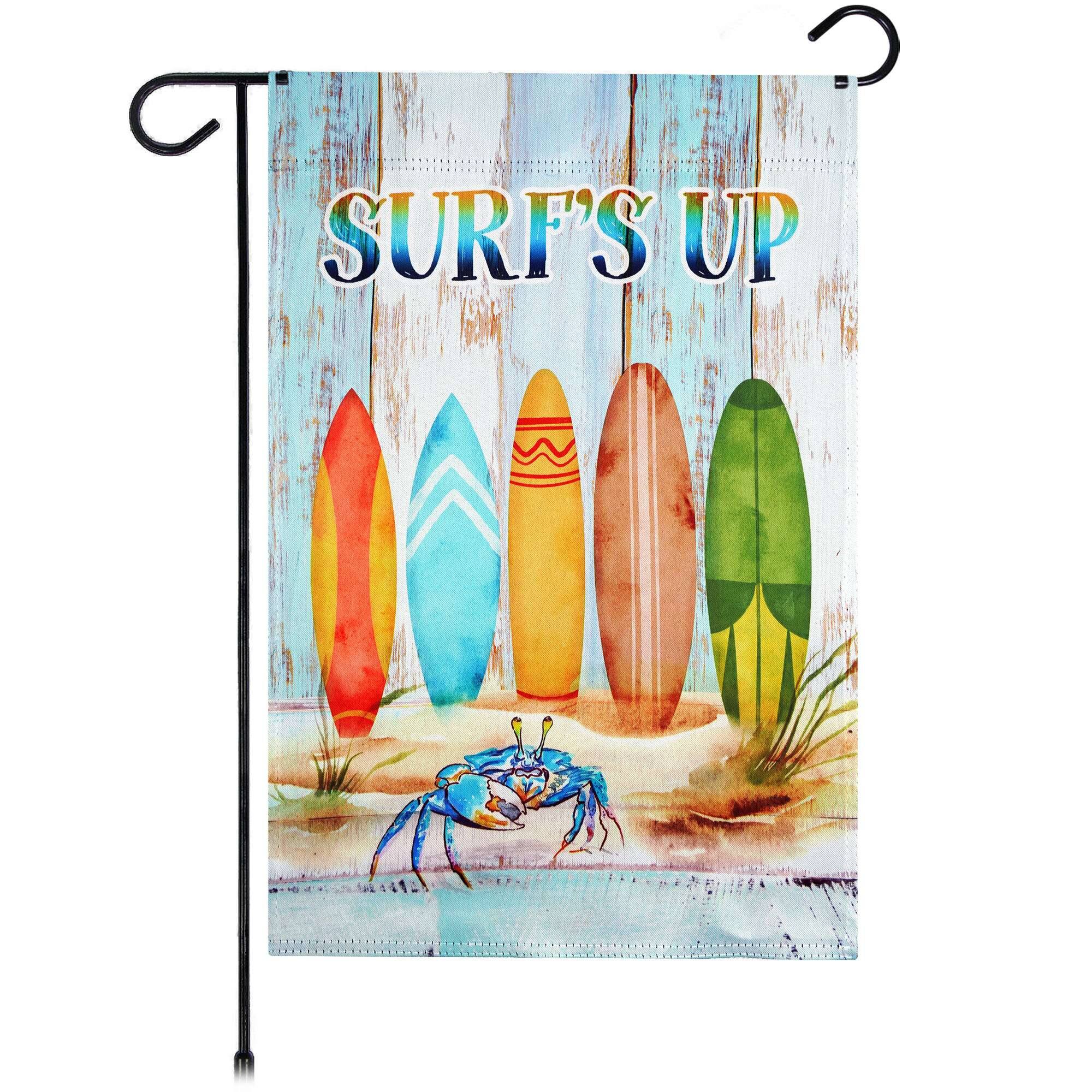Front. G128 - G128 Surfs Up Surfboard Beach Garden Flag 12x18 In Double Sided Summer Yard Garden Lawn Decoration - Multicolor.