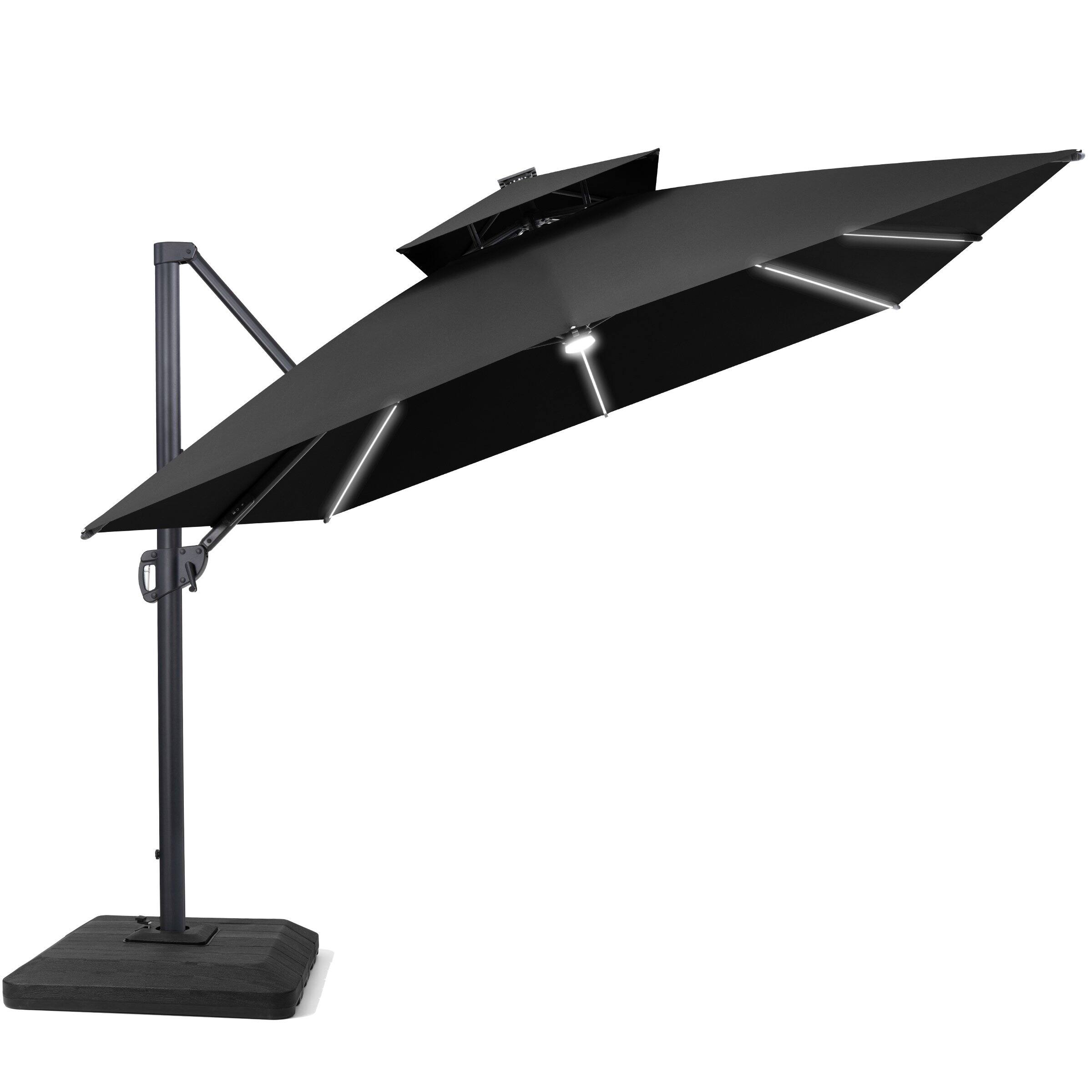 Alt View 1. Crestlive Products - Crestlive Products 13' Patio Offset Cantilever Umbrella 2-Tier Top With Solar-Lighted Strips 350lbs Base - black.