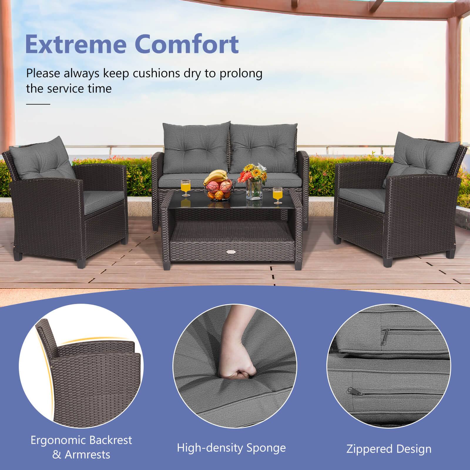 Extreme Comfort, Please always keep cushions dry to prolong the service time, Ergonomic Backrest & Armrests, High-density Sponge, Zippered Design