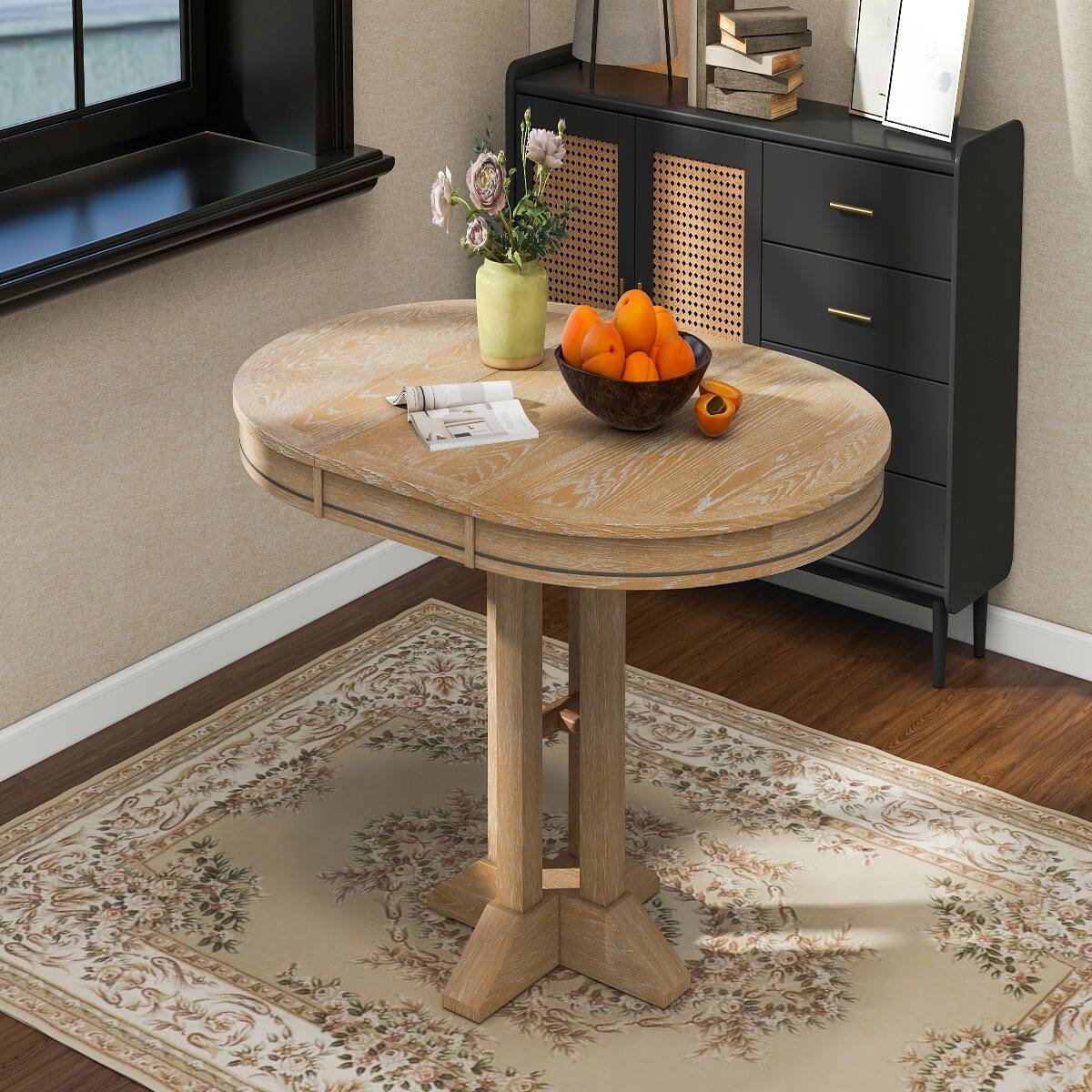 Alt View 4. Loheer - Loheer Extendable Round Dining Table Natural Wood Finish for Kitchen and Dining Room - Natural Wood Wash.