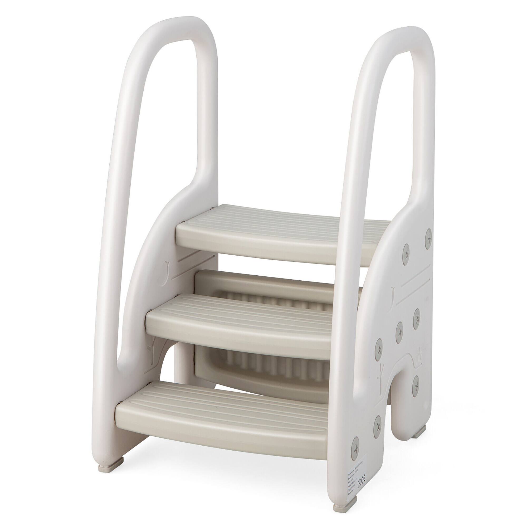Front. Gymax - Gymax Three-Step Stool for Toddlers Children Step up Leaning Helper w/Safety Handles Grey - Grey.
