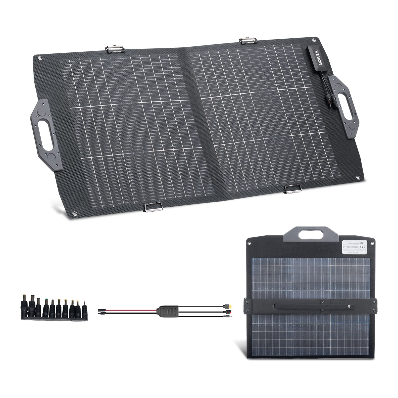 VEVOR - 100W Bifacial Solar Panel, 16BB N-Type Foldable Monocrystalline Solar Panel Charger 24% Efficiency, Portable with MC4 - Black