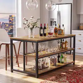 Tribesigns - 63-Inch Bar Table with Storage Shelves and Raised Countertop for Kitchen or Home Bar - Brown and Black