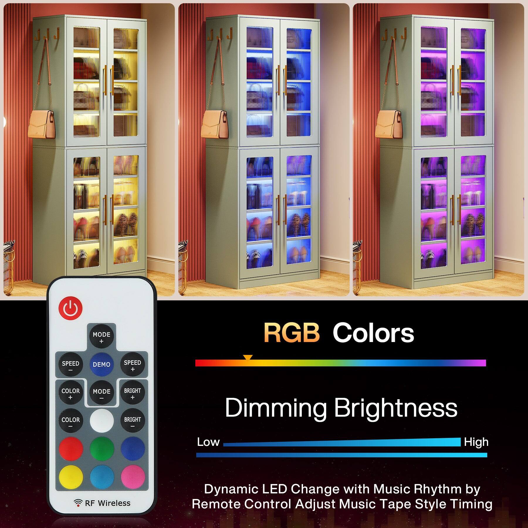 - MODE +
- RGB Colors
- SPEED
- DEMO
- SPEED +
- COLOR + COLOR
- MODE -
- BRIGHT + BRIGHT -
- Dimming Brightness Low High
- RF Wireless
- Dynamic LED Change with Music Rhythm by Remote Control Adjust Music Tape Style Timing