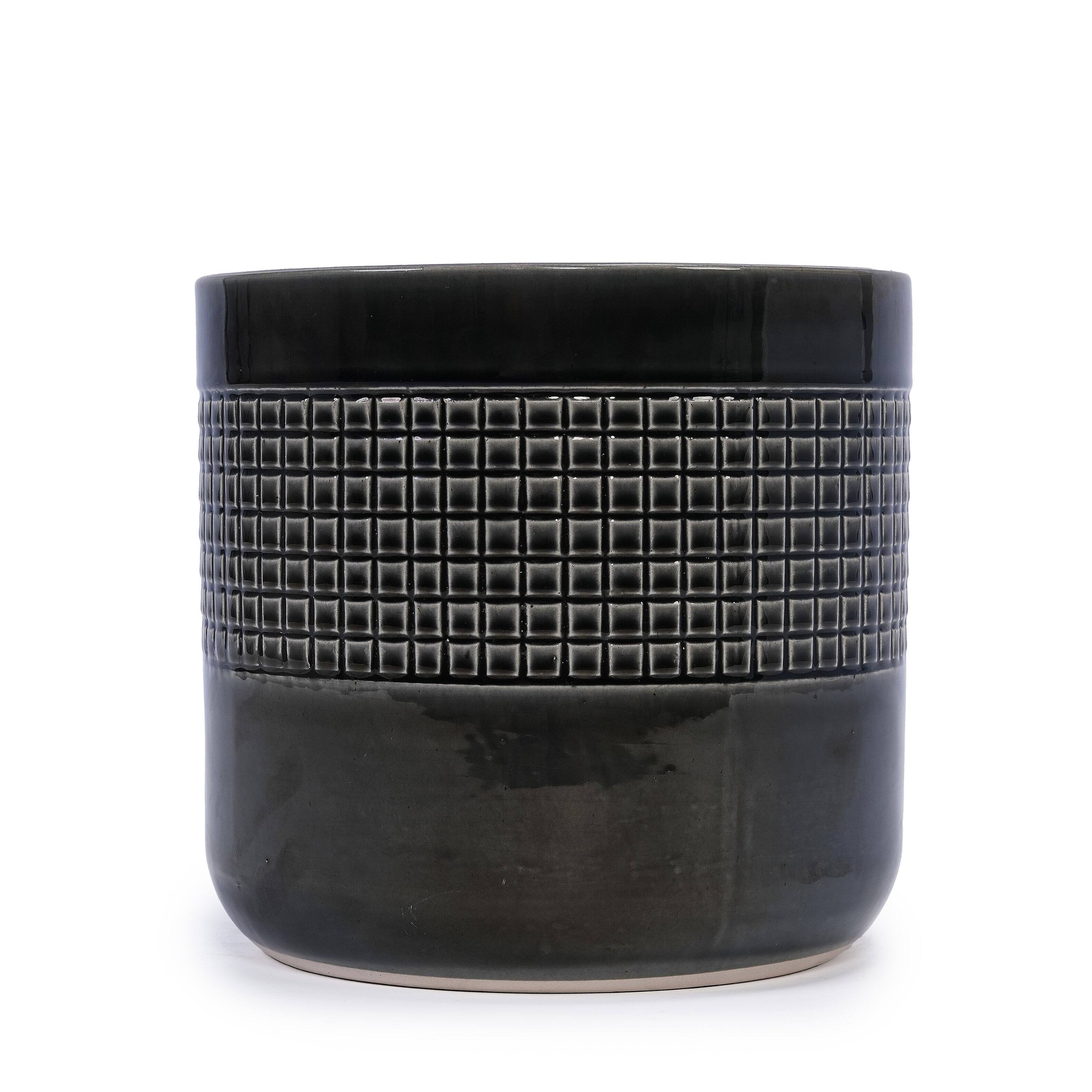 Alt View 4. Loheer - Loheer Ceramic Planter Set, Handmade Black Glazed Pots for Succulents and Cacti, Drainage Holes, Indoor Outdoor.
