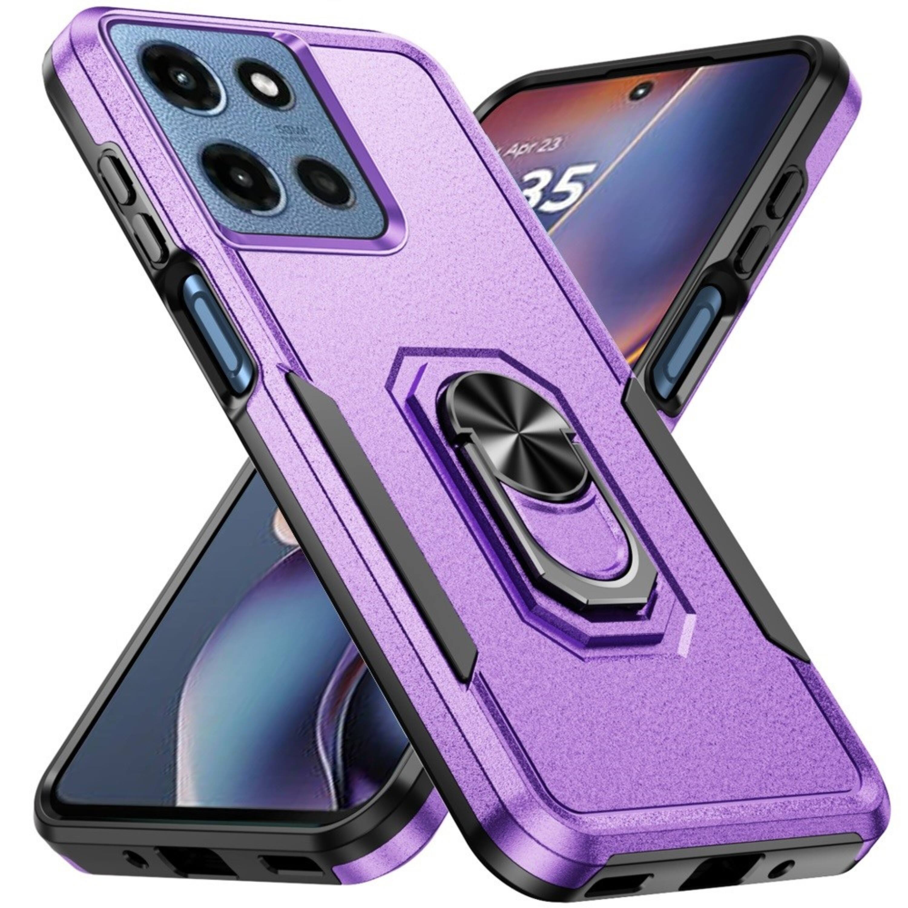 Left. Kitcheniva - Hard Outer Shell Soft Inner Rubber Phone Case With Metal Ring Stand Tempered Glass For Moto G 2025/2026/G Play 2026 Purp - Purple.