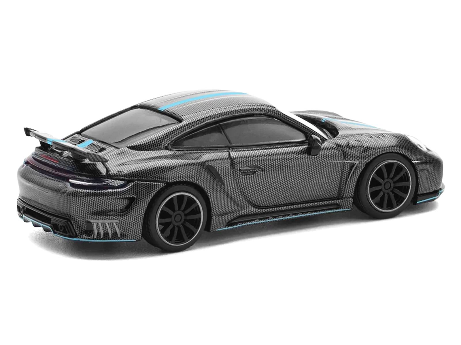 Alt View 3. Pop Race - 992 Stinger GTR Carbon Edition with Blue Stripe 1/64 Die Cast Model Car by Pop Race.