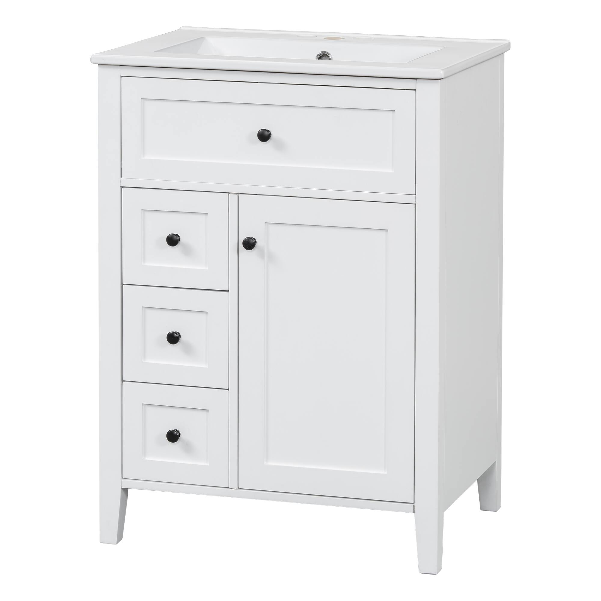 Back. Whisen - 24" Bathroom Vanity with Sink, 4 Drawers & Cabinet with Adjustable Shelves for Small to Medium Bathrooms - White.