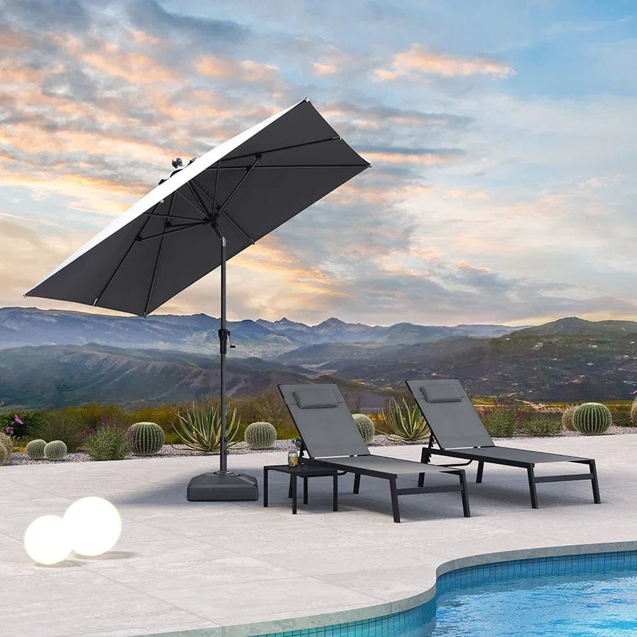 PURPLE LEAF - 8 ft. Square Patio Market Umbrella with Base Outdoor Table Umbrella Tilt Aluminum Frame Sun Shade for Garden Deck Pool - Light Gray