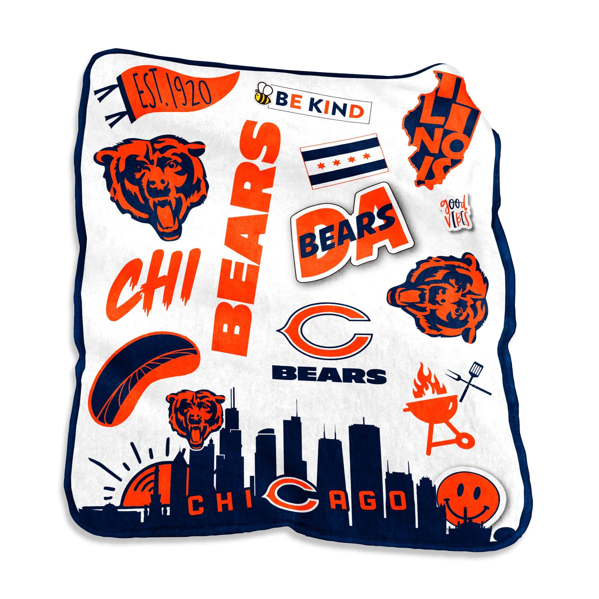 Logo Brands - Chicago Bears 50'' x 60'' Native Raschel Plush Throw Blanket - Multicolor