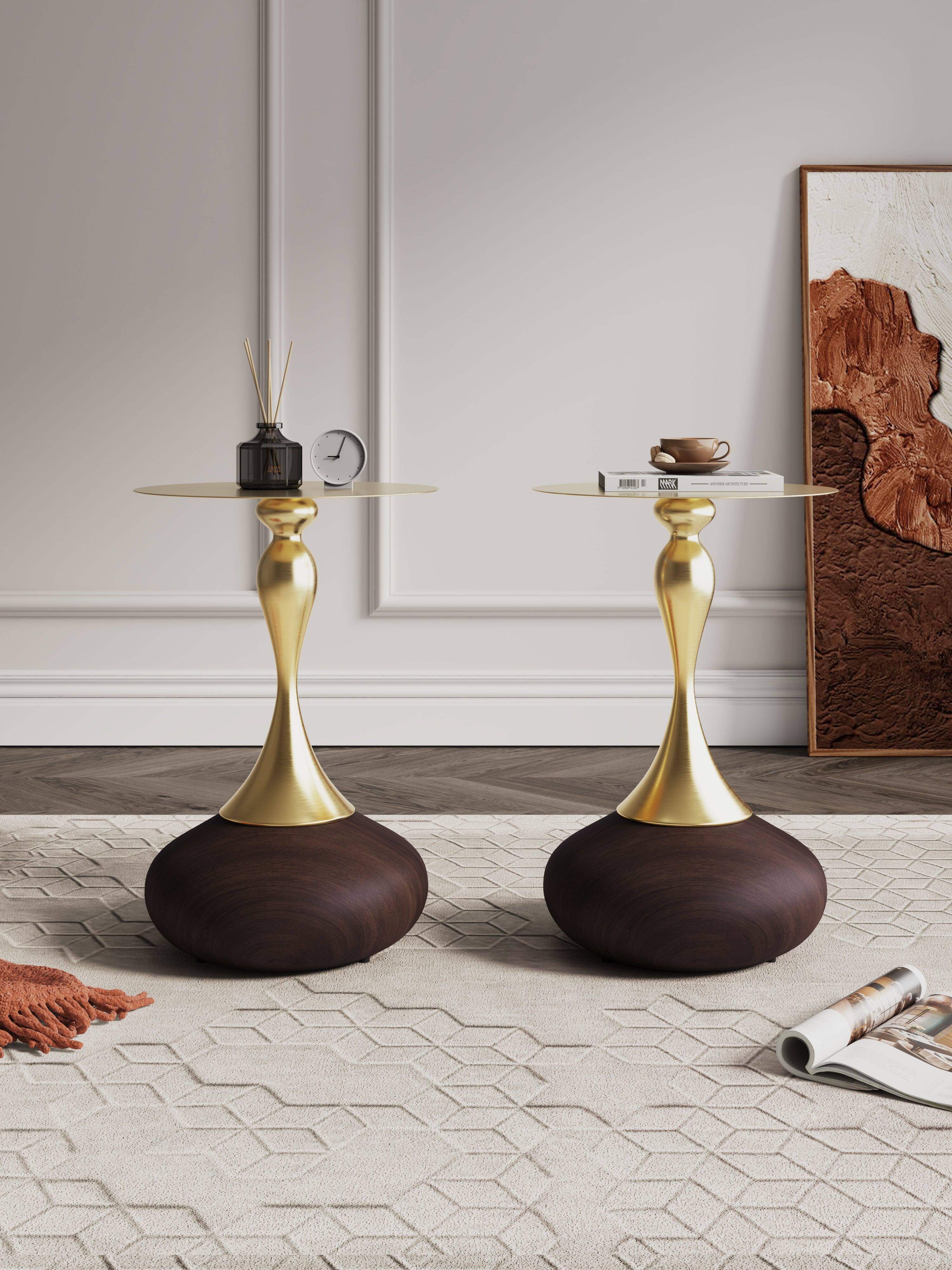 Angle. Manhattan Comfort - Patchin Modern End Table - Set of 2 - Brown and Gold.