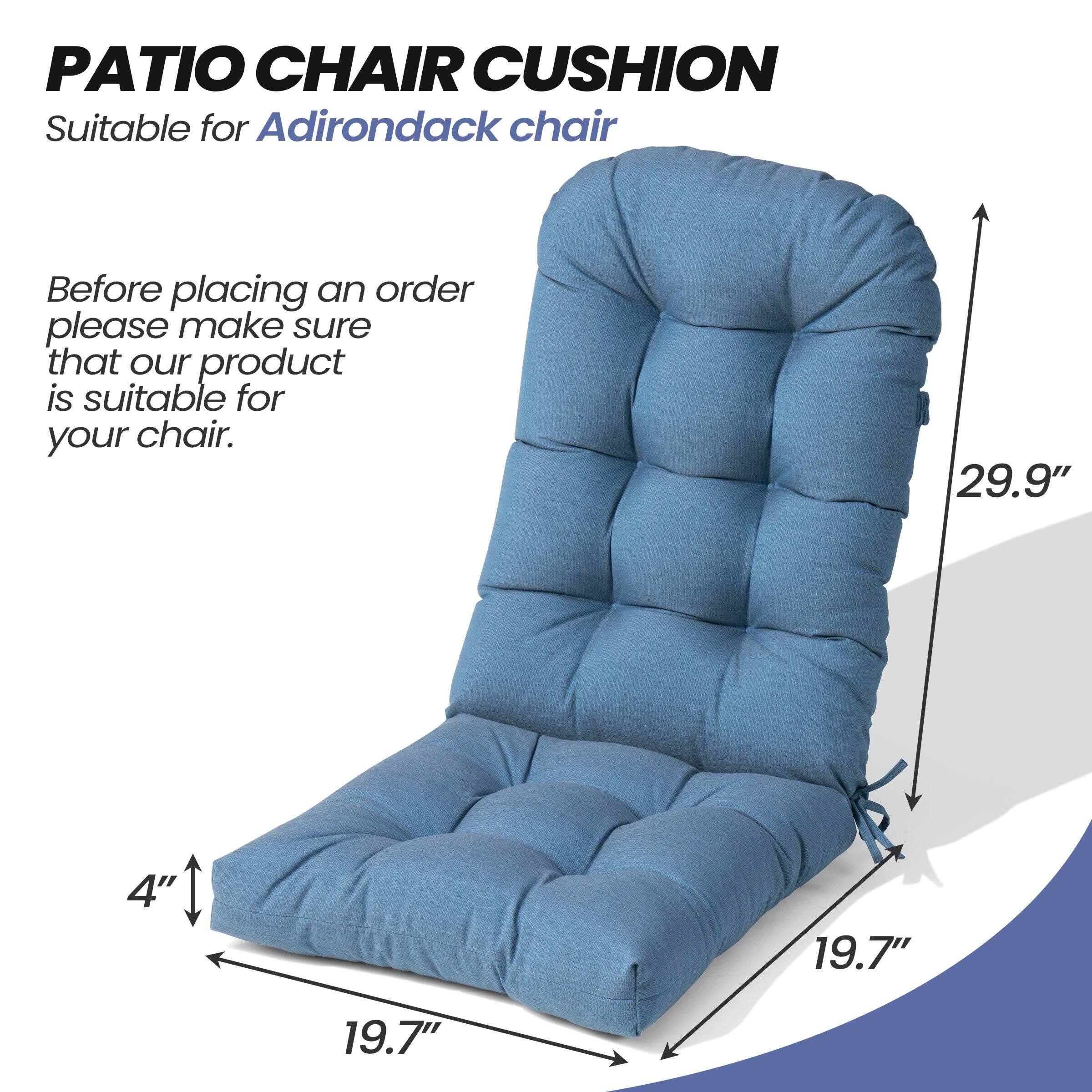 PATIO CHAIR CUSHION  
Suitable for Adirondack chair  

Before placing an order please make sure that our product is suitable for your chair.  

29.9"  
4"  
19.7"  
19.7"
