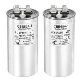 Unique Bargains - 2pcs CBB65 Capacitor 45uF 450V Run Round for AC Motor Start HVAC Compressor Generator Air Condenser - Silver