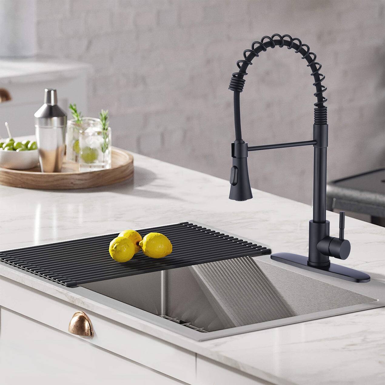 Alt View 3. Boyel Living - Black Single Handle Pull Down Sprayer Kitchen Faucet with Spring Design - Matte Black.