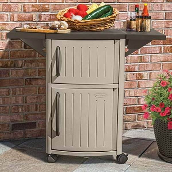 Alt View 3. Suncast - New Suncast Portable Outdoor Patio Prep Serving Station Table & Cabinet (2 Pack) - Taupe (2 Pack).