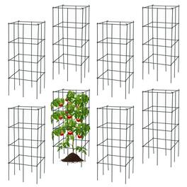 Gymax - 8 Pack Tomato Cages Garden Cages Stakes Plant Trellis 16'' x 16'' x 39'' - Dark Green
