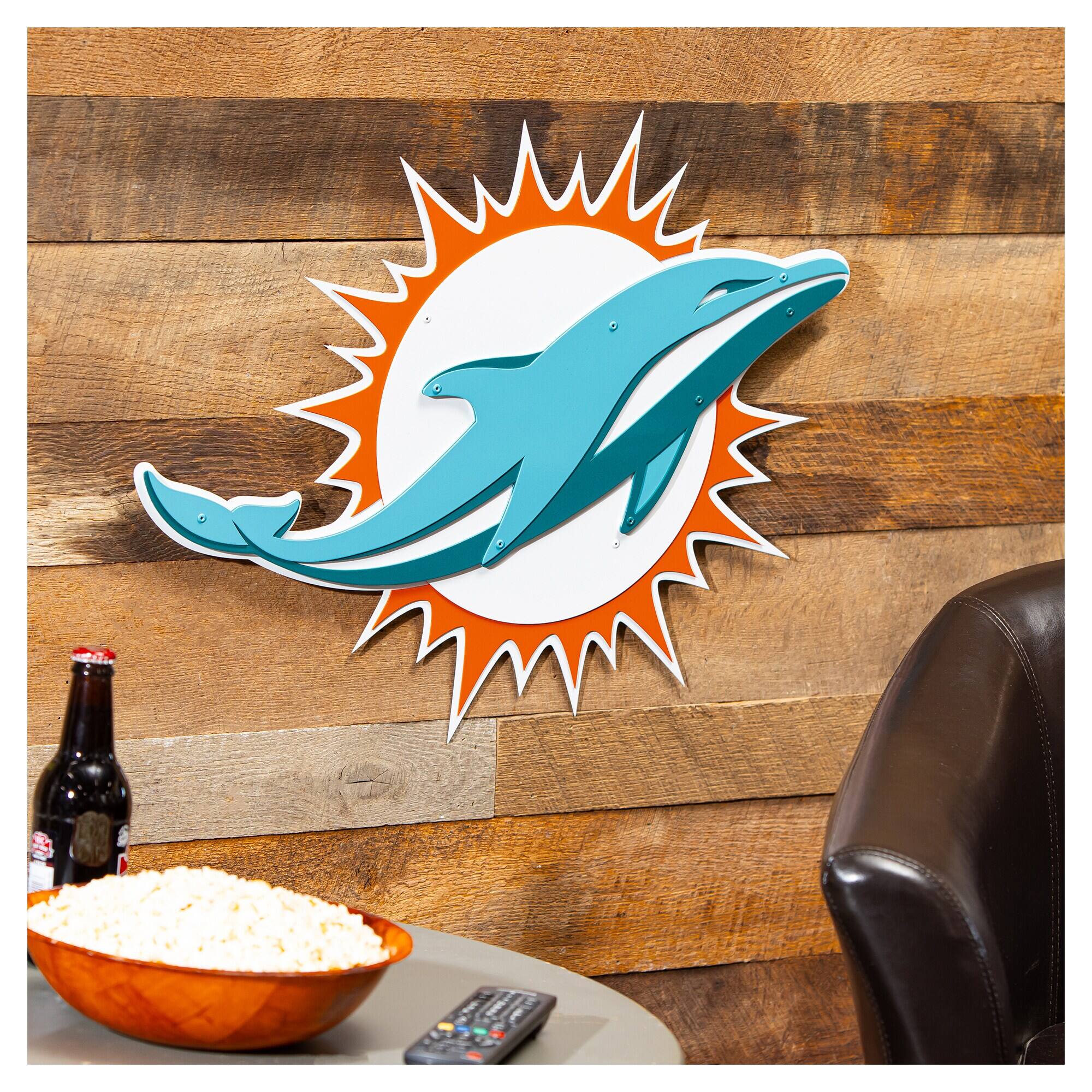 Alt View 1. Evergreen Enterprises - Miami Dolphins 23" Layered Metal Wall Art Sign - Multicolor.