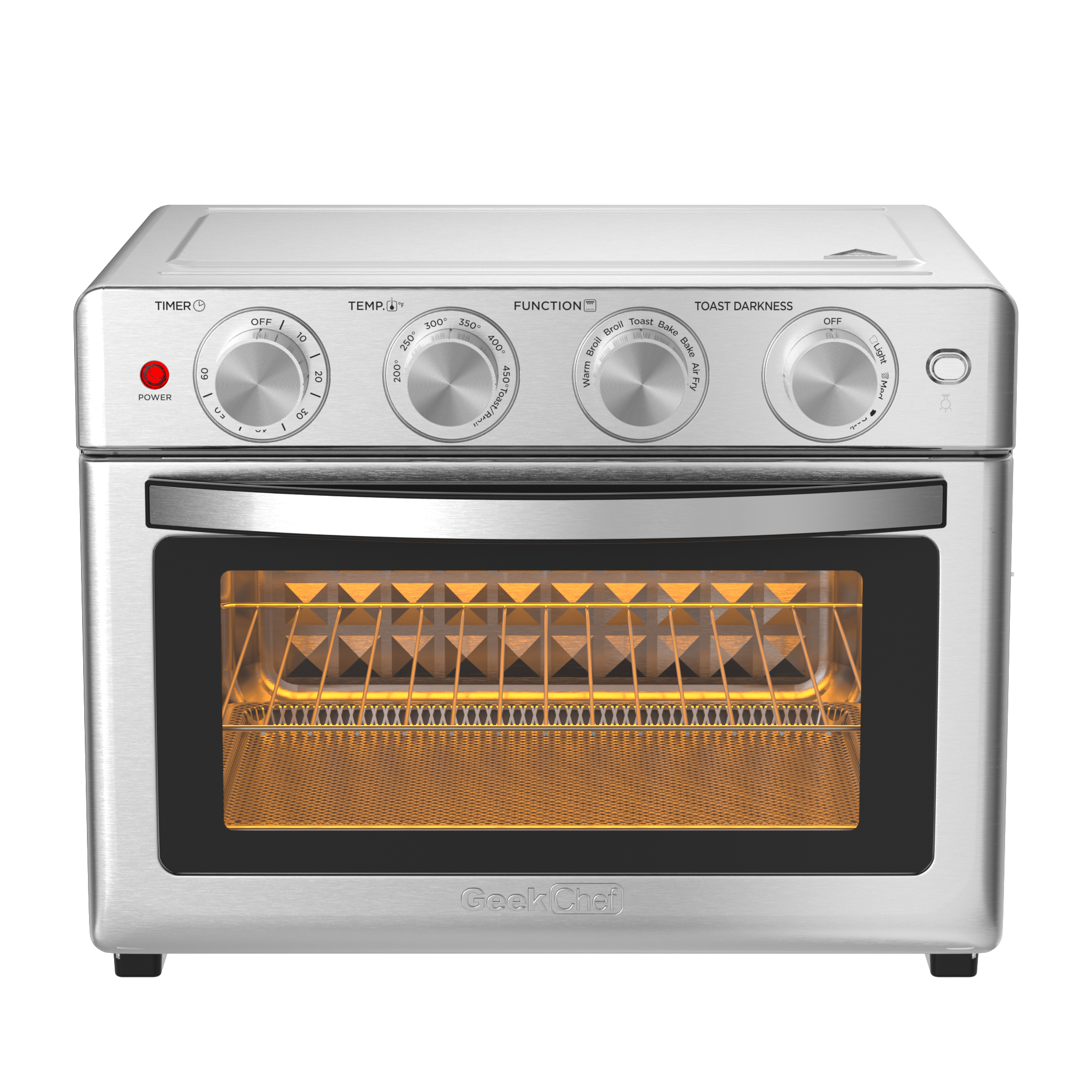 HOMLUX - 6 Slice 26QT/26L Air Fryer Fry Oil-Free Extra Large Toaster Oven Combo Air Fryer Oven Roast Bake Countertop Oven - Silver
