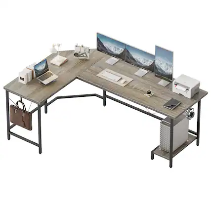 Front. Fabibe - 66" L Shaped Gaming Desk Corner Computer With Cpu Stand Sturdy Large For Home Office Writing Workstation Table - Cpu Stand, Grey 59 inch.